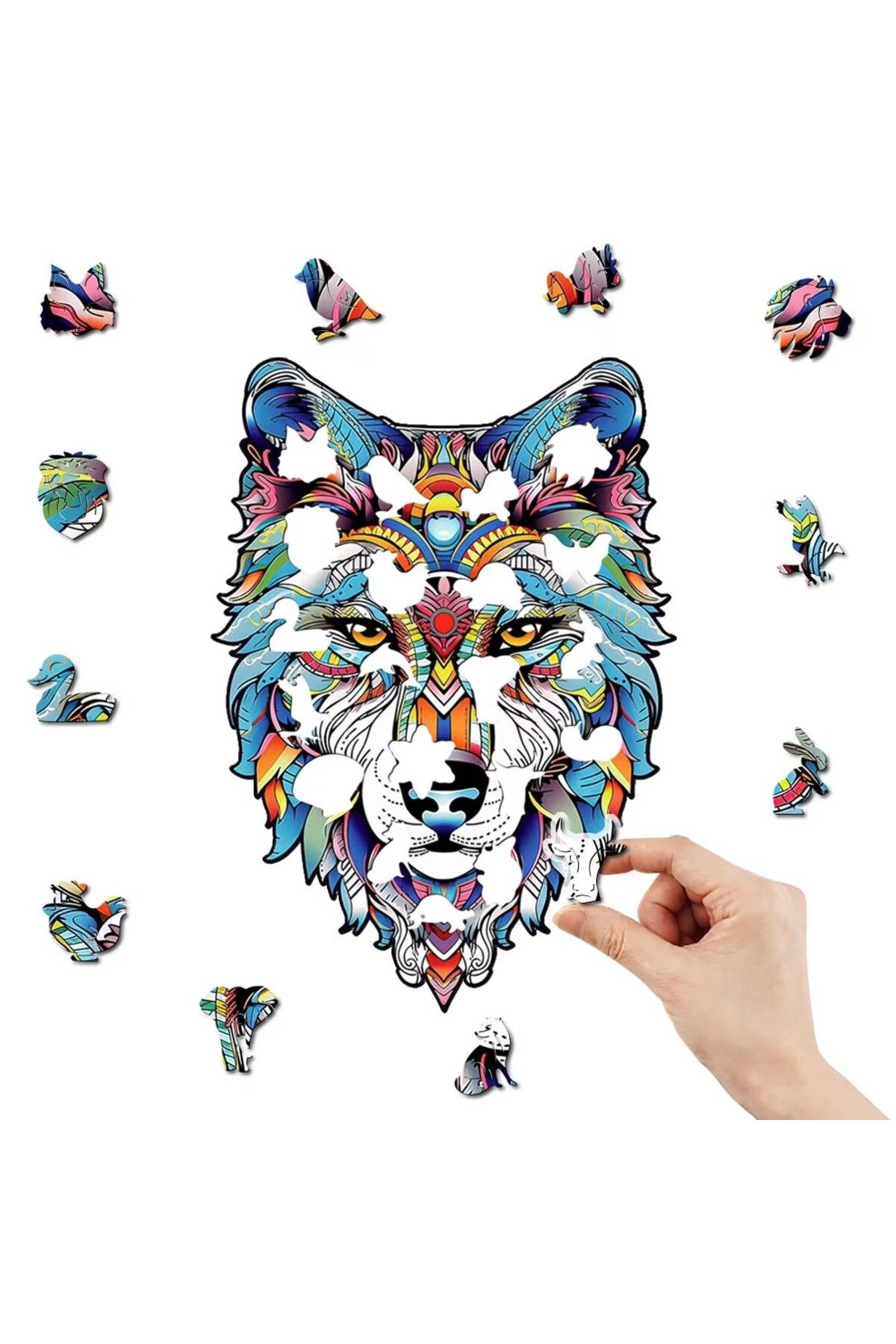 zola Puzzle Lemn Lup Colorat, 170 Piese Animale, 38x27 Cm, Cu Saculet Si Cutie Depozitare - One Size