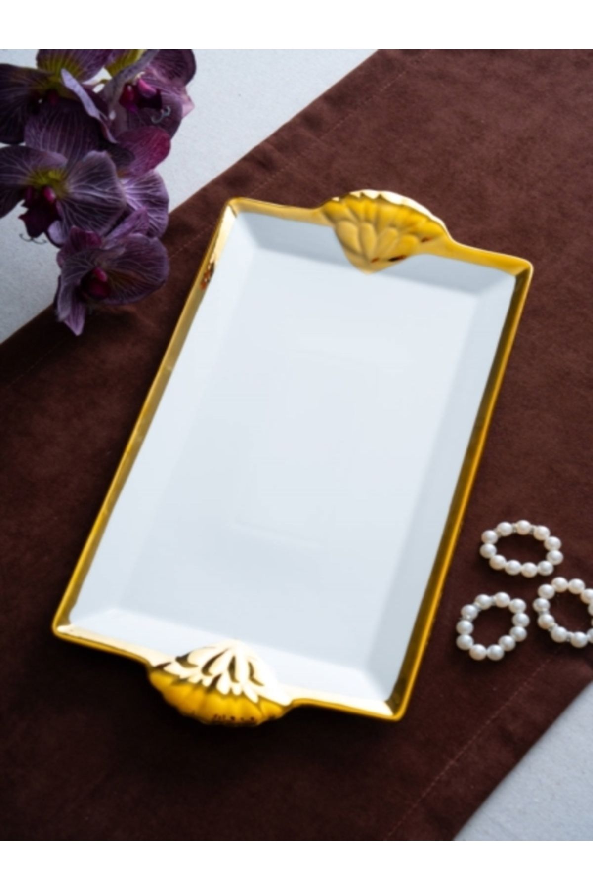 ACAR Arwen Dikdörtgen Gold Tepsi 42x21x2 Cm