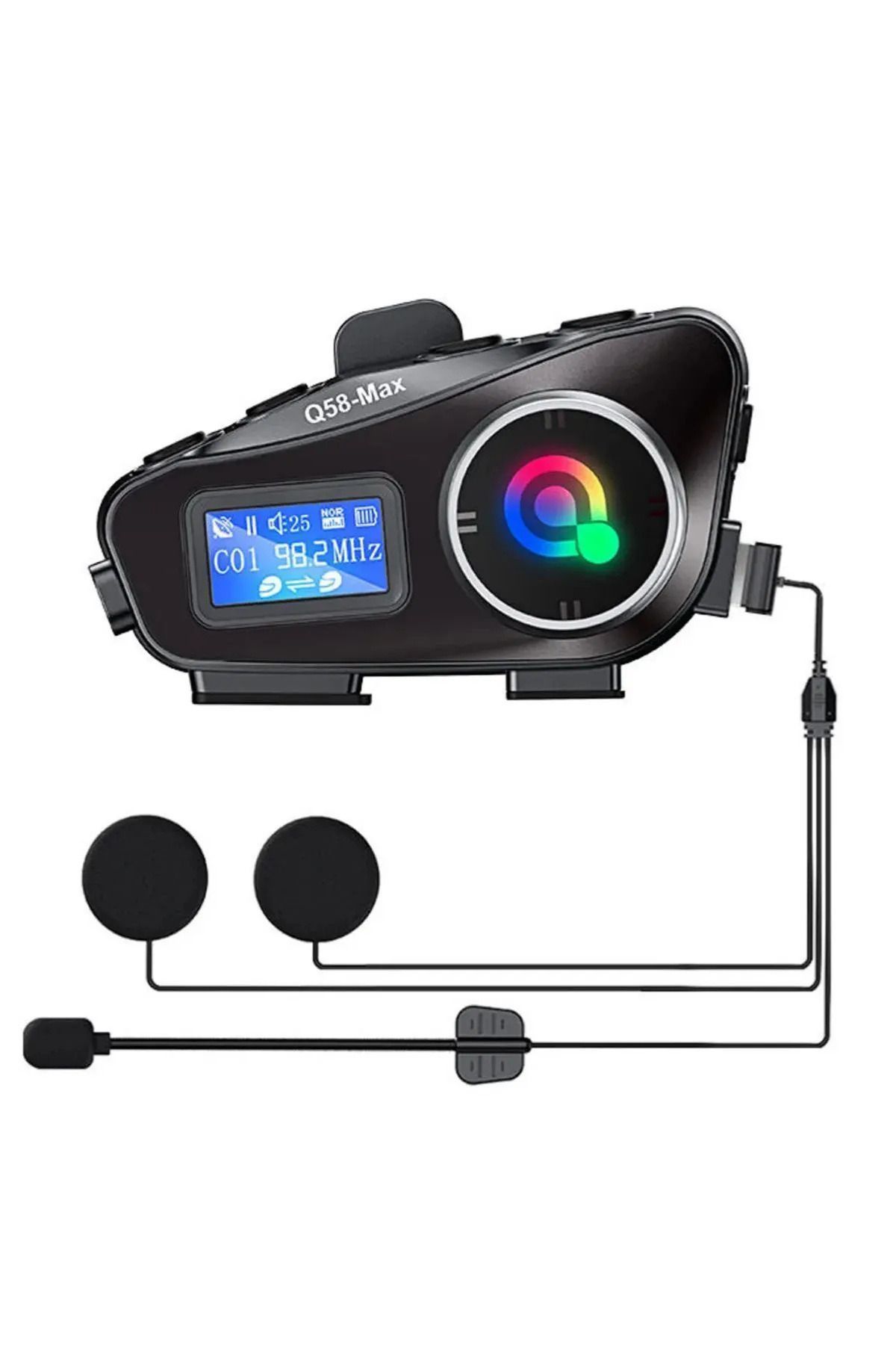 NS Store Q58 Max 500m Telsiz Mesafeli Tüm Kasklara Uyumlu Çift Sürücü İletişimi Led Ekranlı Intercom FM Radyo