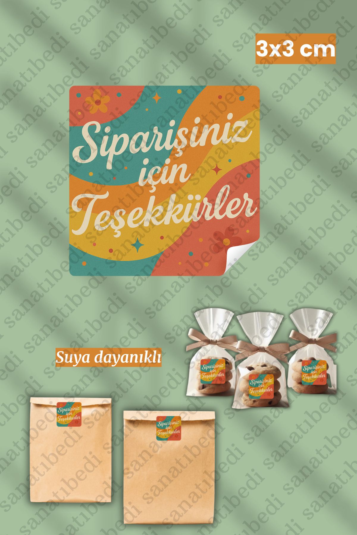 sanatıbedi 50 Adet Siparişiniz için Teşekkürler Thank You Sticker - Kargo Paketleme Ambalaj Etiketi i 3x3 cm