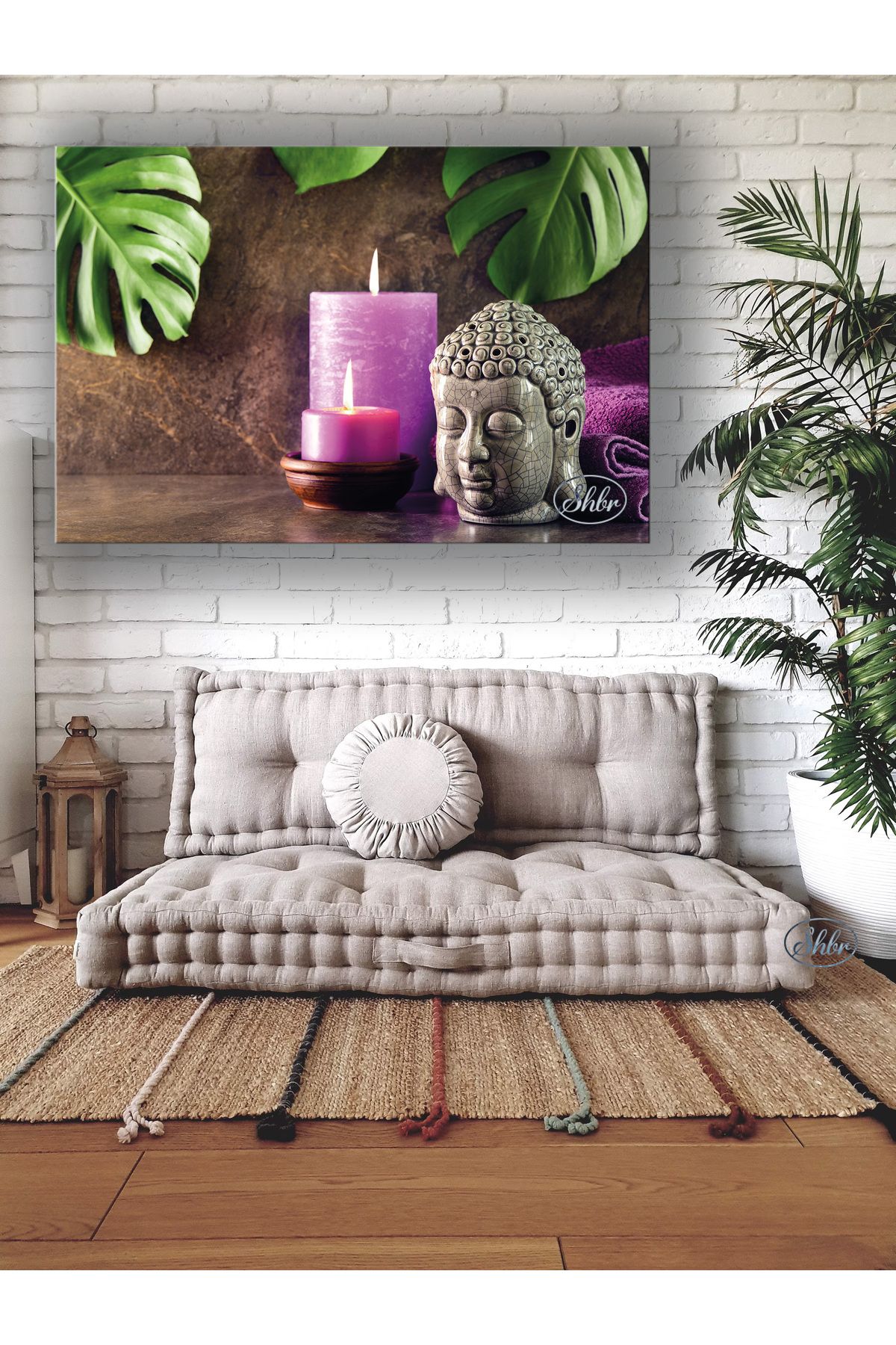 Şehber Tekli Yatay Kanvas Tablo Renkli Mumlar Ve Buda Fengshui Spa Dekoratif Kanvas Duvar Tablosu