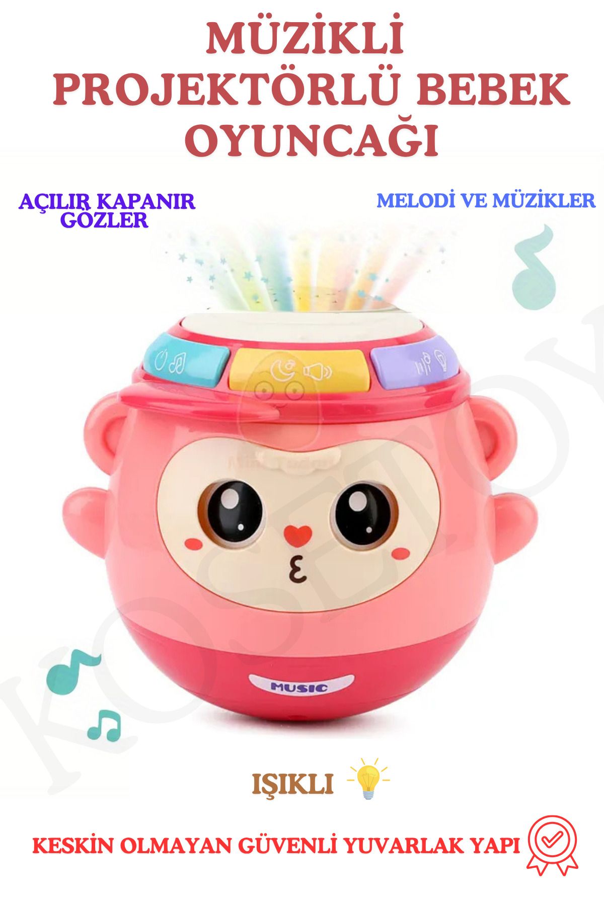 kosetoys Bebek Oyuncağı Galaxy Projektör Oyuncak Gece Lambası Ve Müzik Şarkıları PEMBE