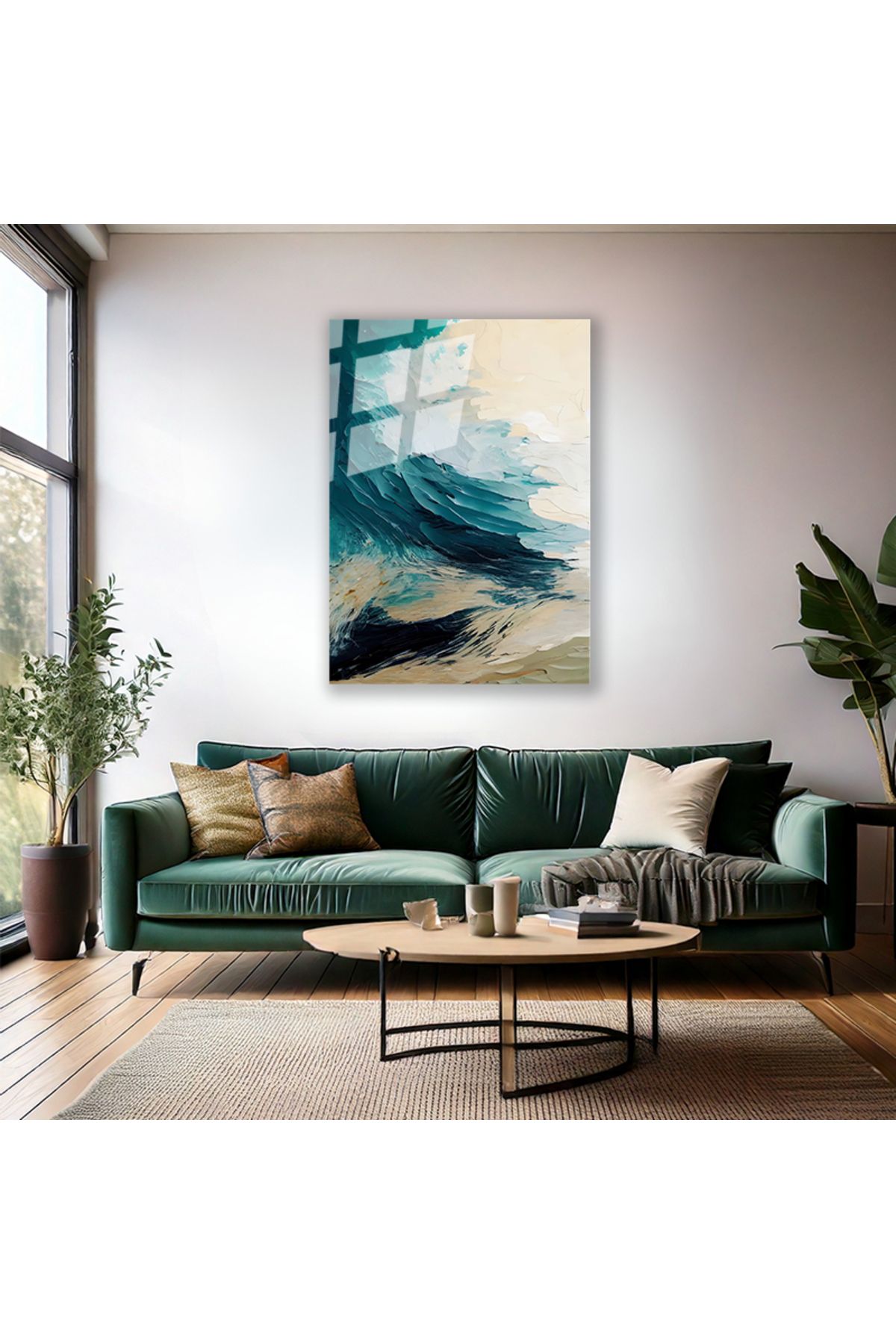 Artarilion Soyut Şık ve Sade Fırça Darbeleri Cam Tablo Modern Tablo Salon Ev Dekorasyon Cam Duvar Tablosu