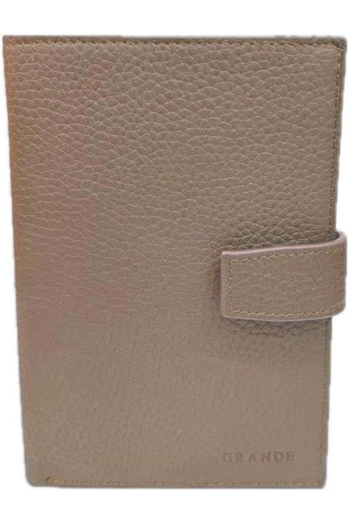 Grande 2462 Unisex Hakiki Deri Orta Boy Çıtçıtlı Cüzdan Bej