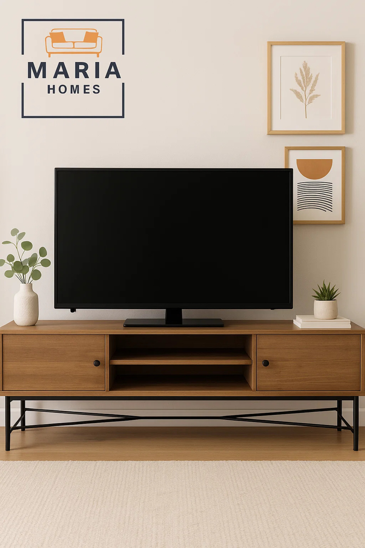 حامل تلفزيون بني على الطراز الصناعي مع قاعدة معدني...