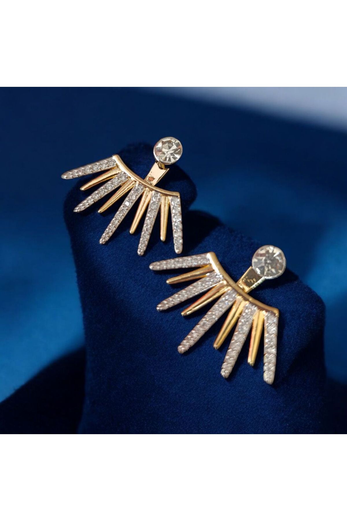 staınless steel RUSECA JEWELRY Zirkon Taş Detaylı Şık ve Işıltılı Küpe GOLD