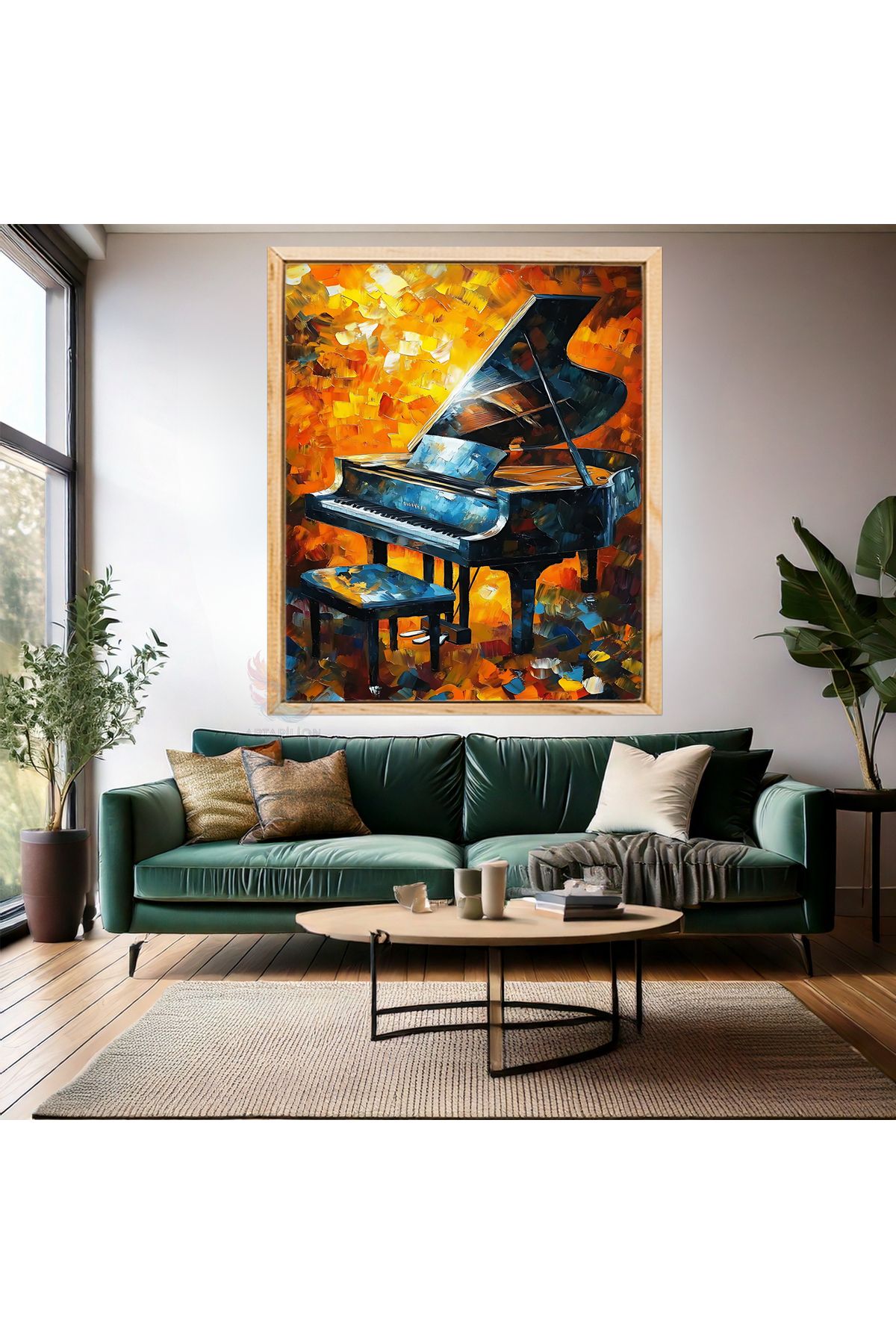 Artarilion Ahşap Çerçeveli MDF Duvar Tablosu Piyano ve Işıltı Tablo Ev Hediyesi Modern Tasarım Salon Tablosu