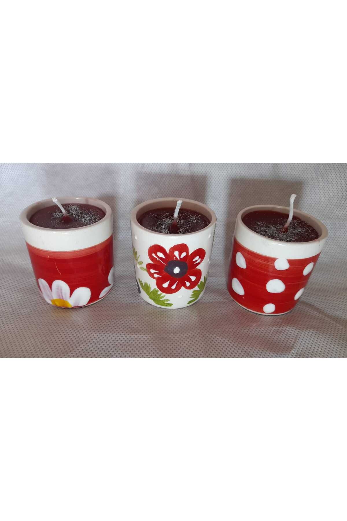 ikosga SERAMİK DEKORATİF 3 LÜ MUM KOKUSUZ ÇAP:5 CM BOY 5,5 CM