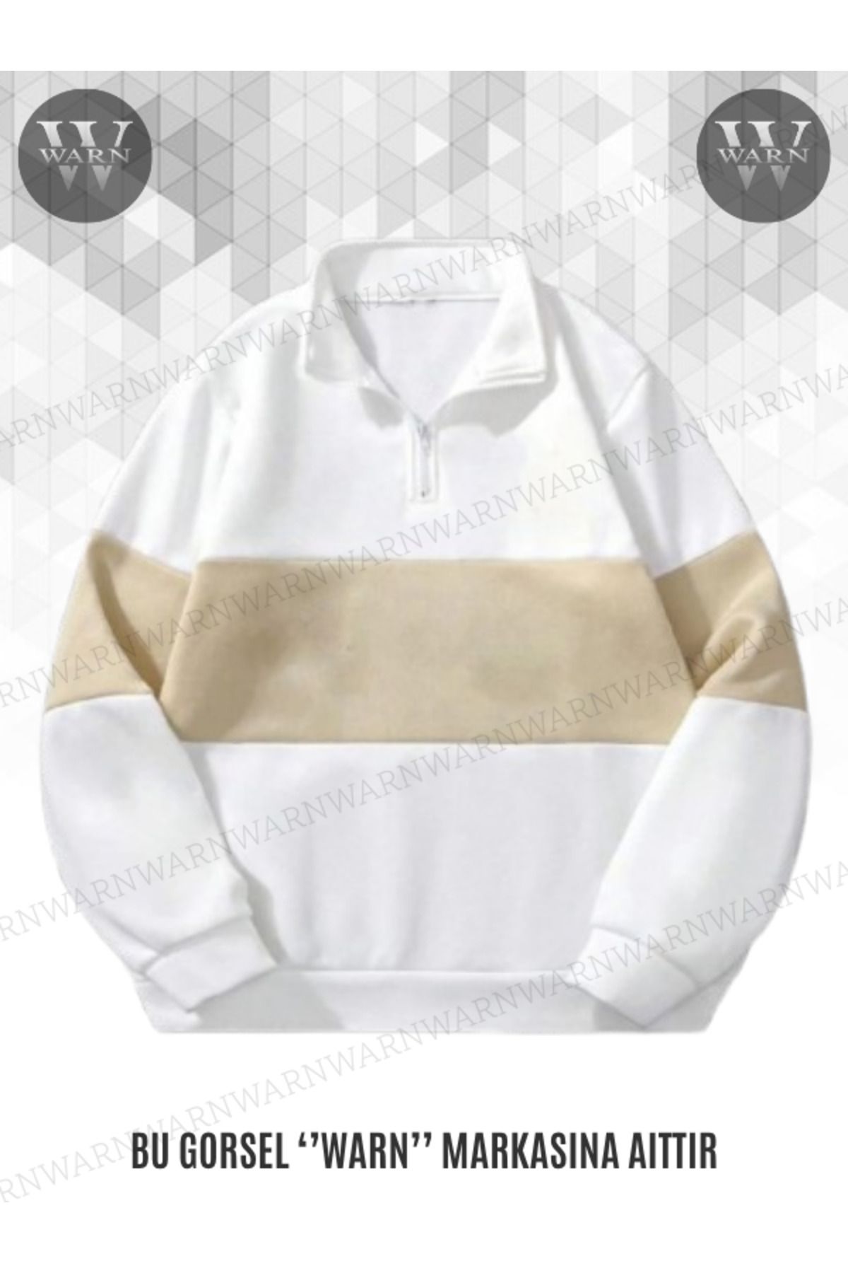 warn Yarım Fermuarlı Parçalı Renkli Polo Yaka 3 İplik Kalın Sweatshirt Içi Polarlı Kışlık Unisex