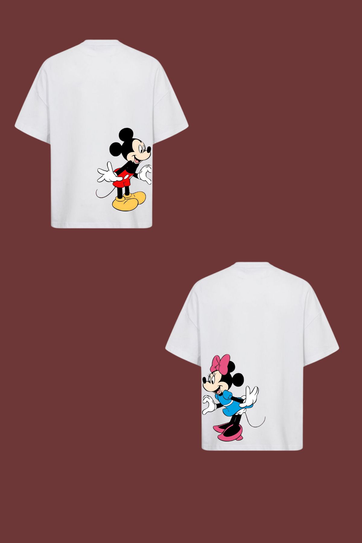 Dupe Design Mickey&Minnie Baskılı Oversize Çift T-shirt