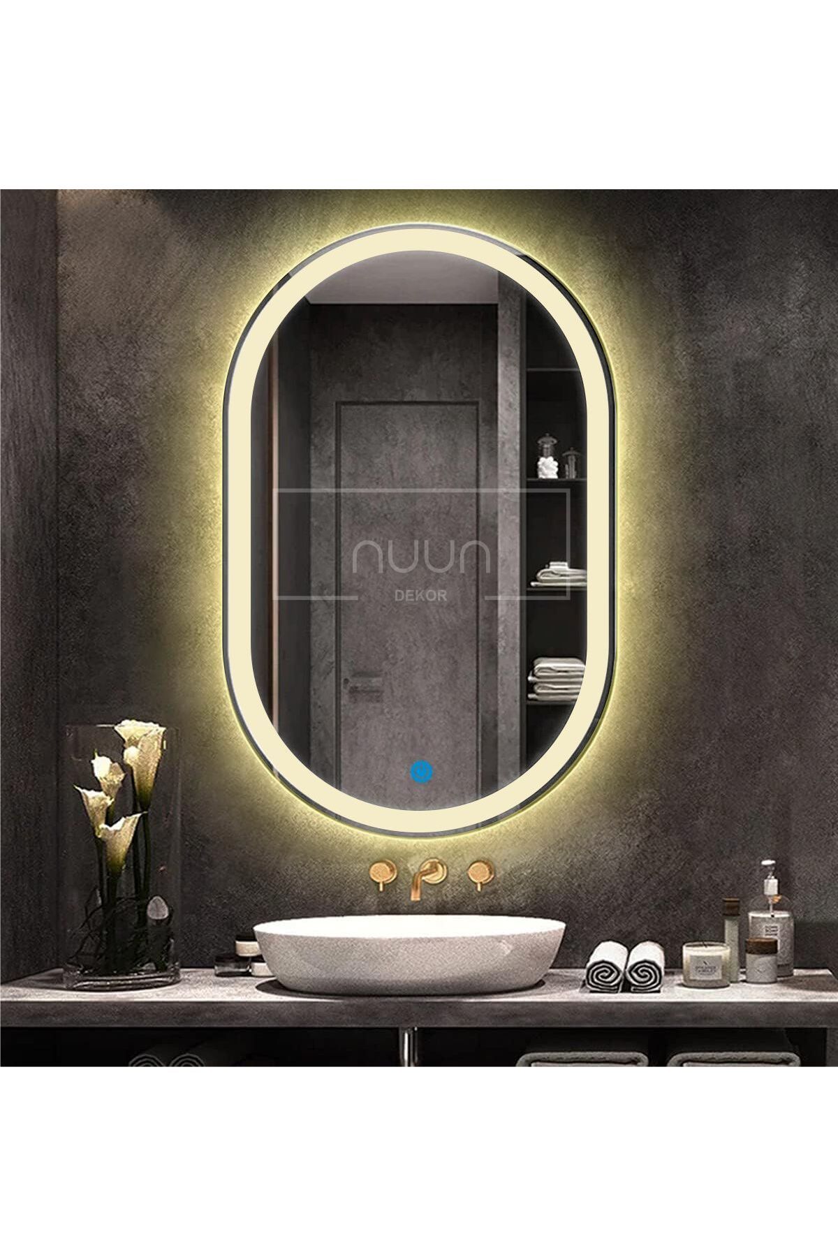 NUUN DEKOR 120x70 GÜNIŞIĞI Dokunmatik Led'li Oval Ayna (DİMMER ÖZELLİKLİ)