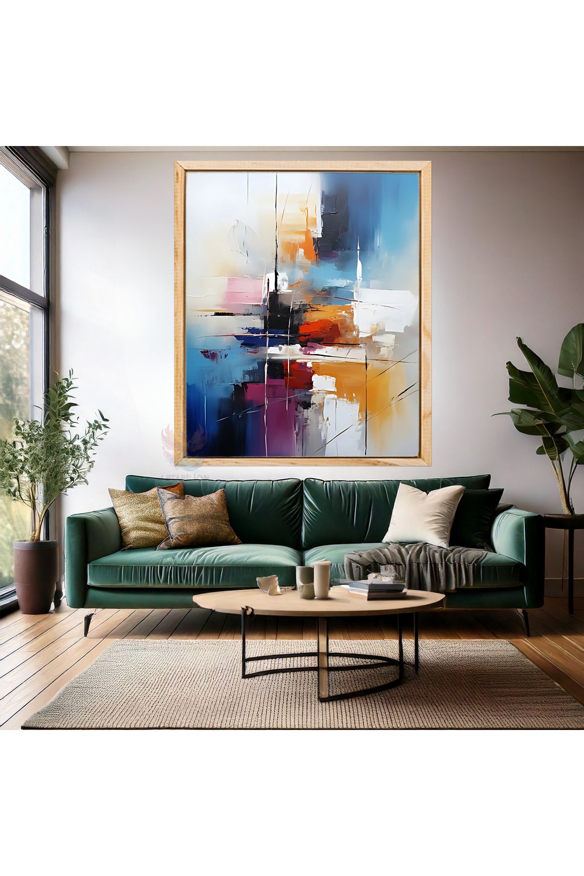 Artarilion Yağlı Boya Görünümlü Soyut Ahşap Çerçeveli MDF Tablo Renkli Fırça Darbeleri Modern Duvar Tablosu