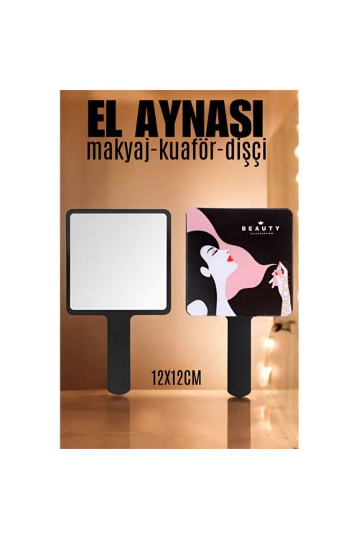 Skygo Modacar El Aynası Makyaj Aynası Kuaför Dişçi Güzellik Merkezi Aynası SİYAH