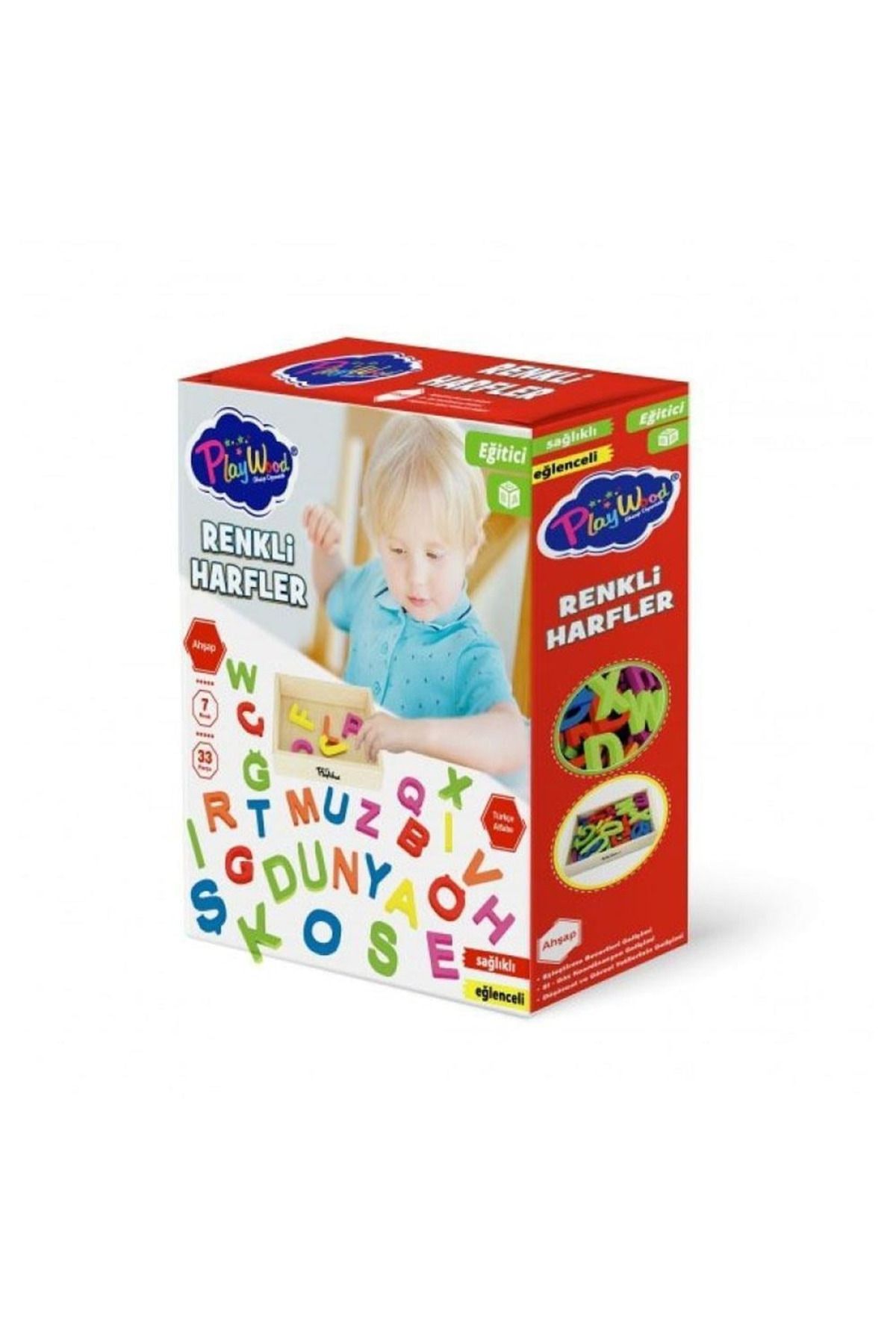 Play Wood AHŞAP RENKLİ HARFLER KASALI 7 RENK 33 PARÇA 3+