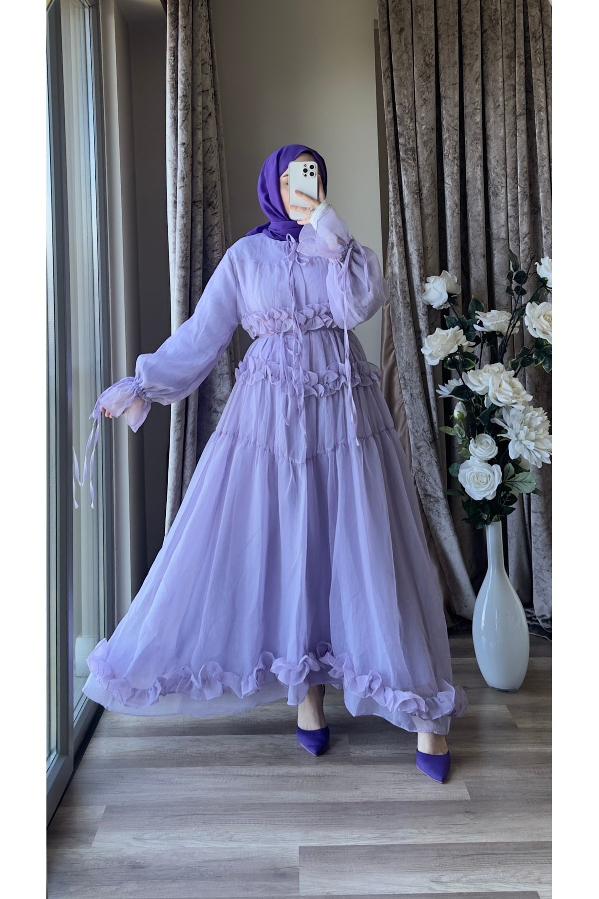 MISEY BOUTIQUE FIRFIR DETAYLI ŞİFON ABİYE ELBİSE