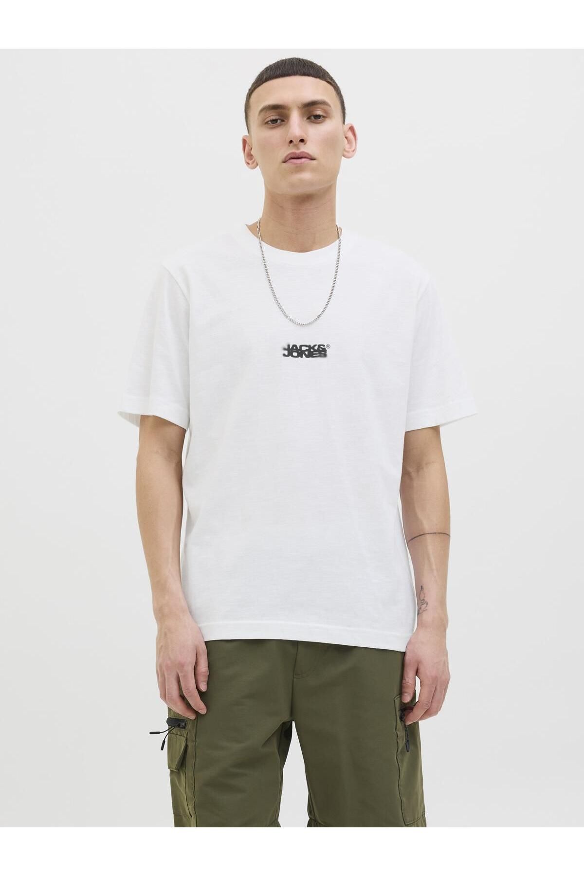 Jack & Jones JCOSAGO Erkek Kısa Kollu Tişört – Bisiklet Yaka, Slub Doku, Logolu Modern Tasarım