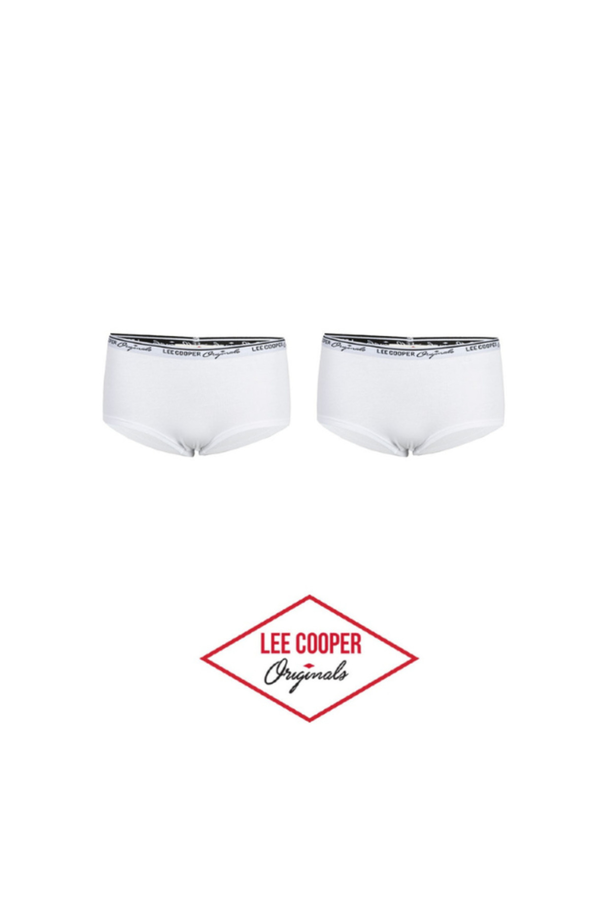 Lee Cooper-Set 2 perechi chiloti hipster cu banda logo in talie, alb, marimea XL, Lee Cooper Originals 2