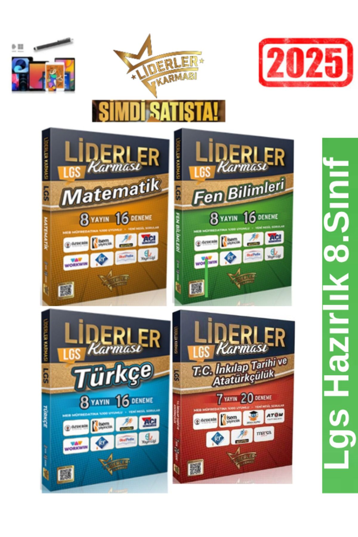 Fenomen Yayıncılık LİDERLER KARMASI 8.Sınıf Matematik16-Fen16-Türkçe16-İnk.Tarihi 20 li Branş Deneme Seti+Kalem