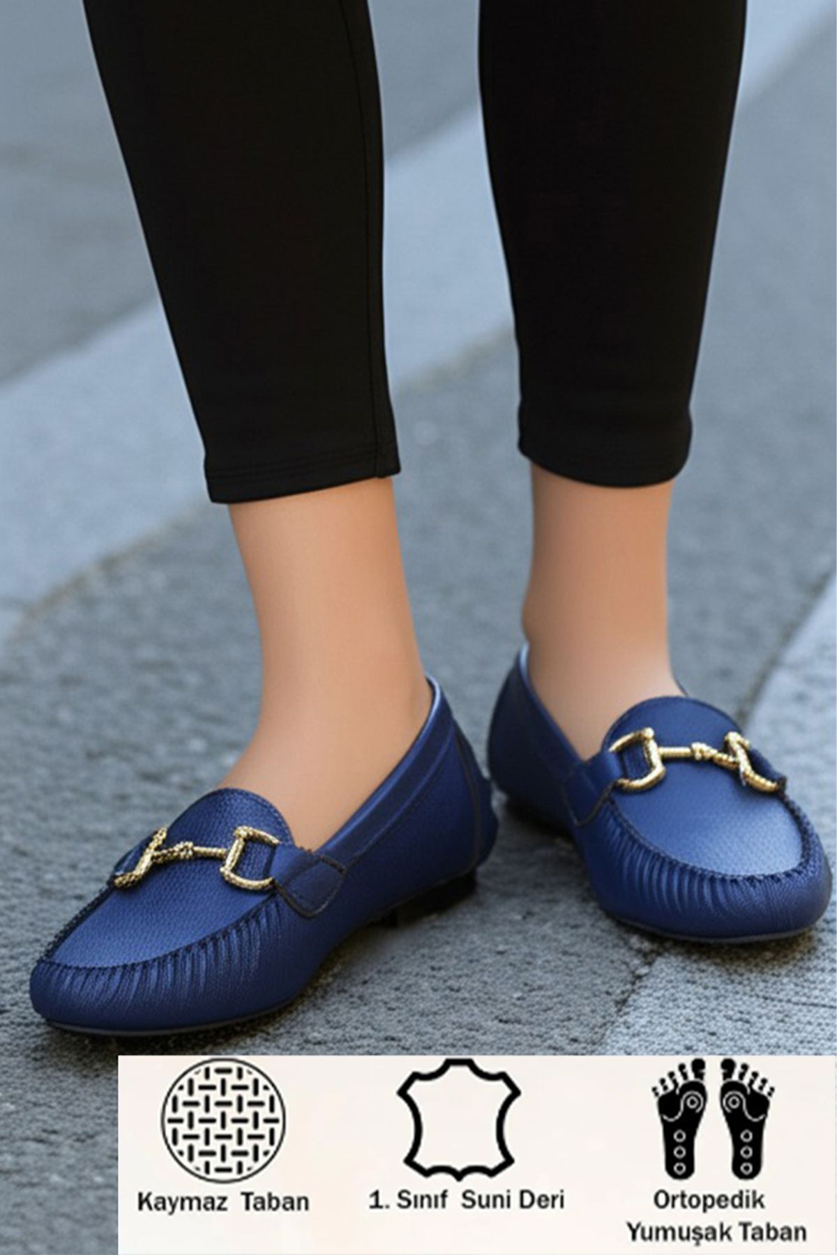 CEYDA SHOES Kadın Hafif Taban Oval Burun Tokalı Loafer Günlük Yumuşak Rahat Kadın Ayakkabı Babet.