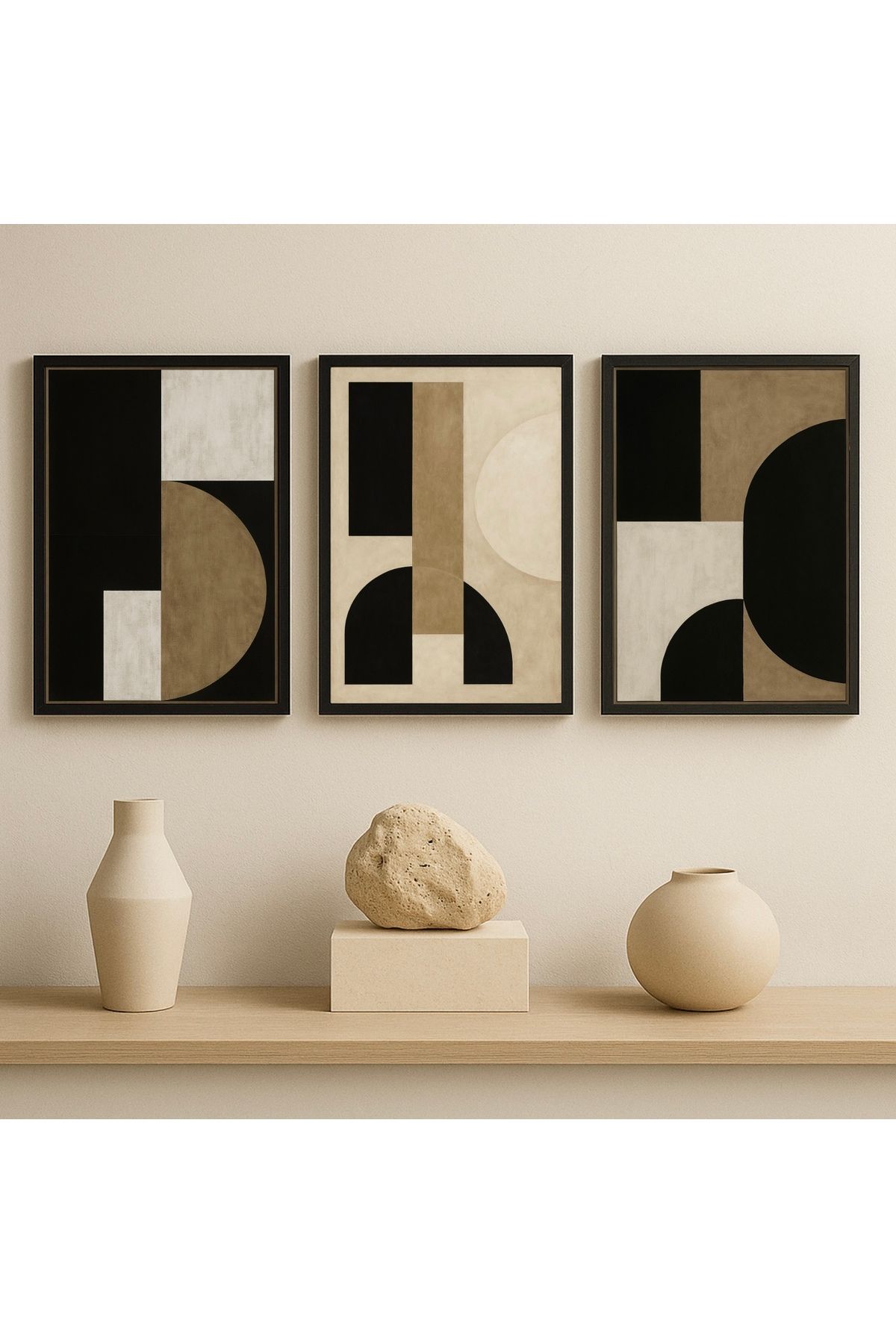 For Art Atölye Modern Clay – Özel Tasarım 3’lü Dijital Baskı Ahşap Çerçeveli Tablo Seti