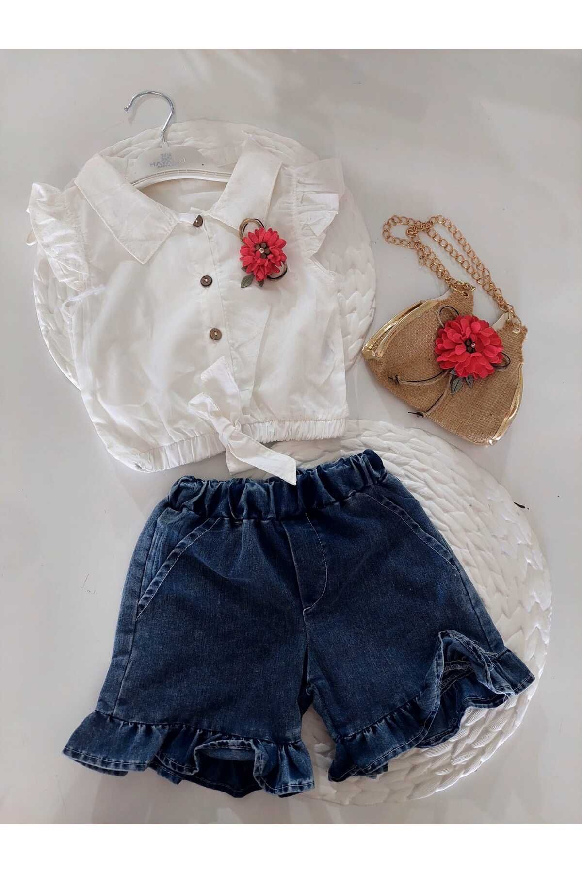 shop ŞORTLU GÖMLEKLİ ÇANTALI KIZ ÇOCUK TAKIMI