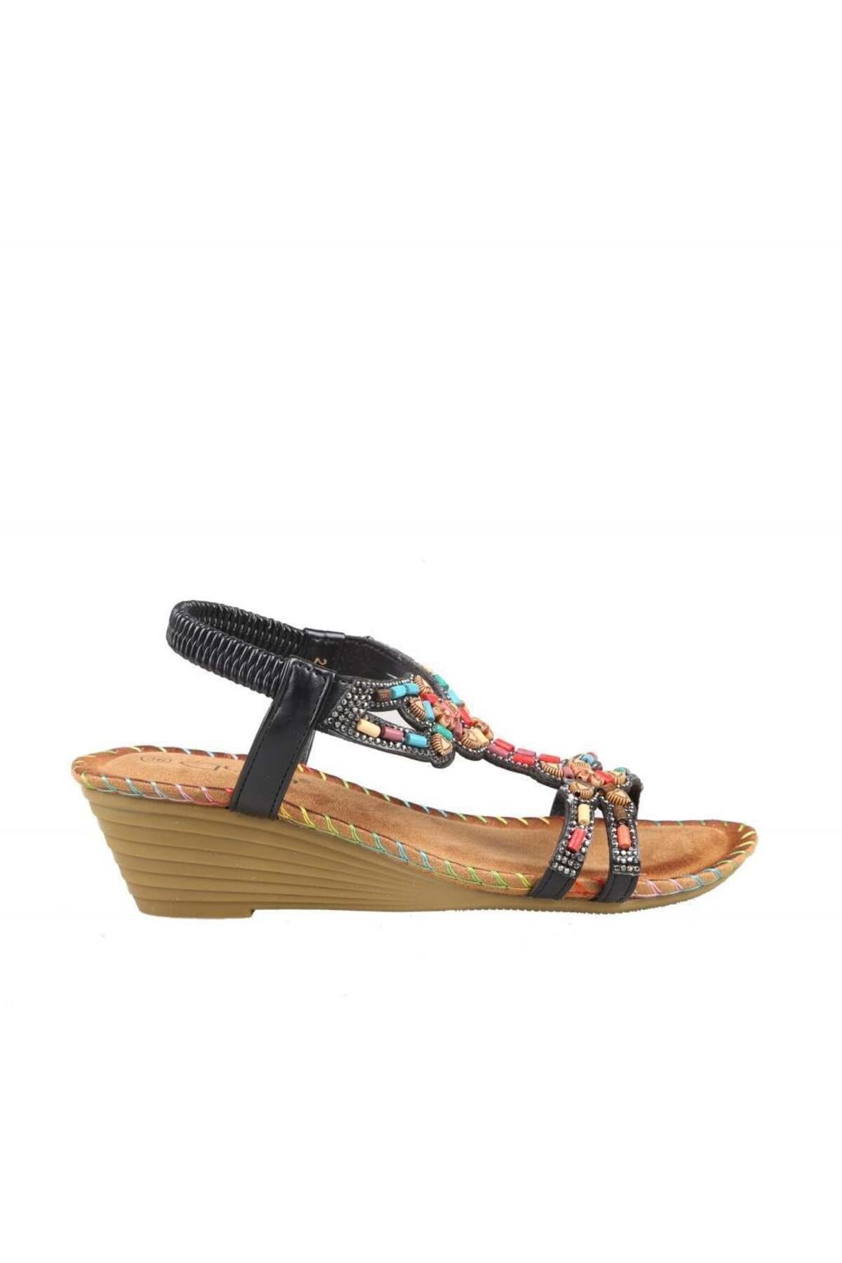 Guja 25y151-6 Kadın Taşlı Dolgu Topuklu Lastikli Comfort Sandalet