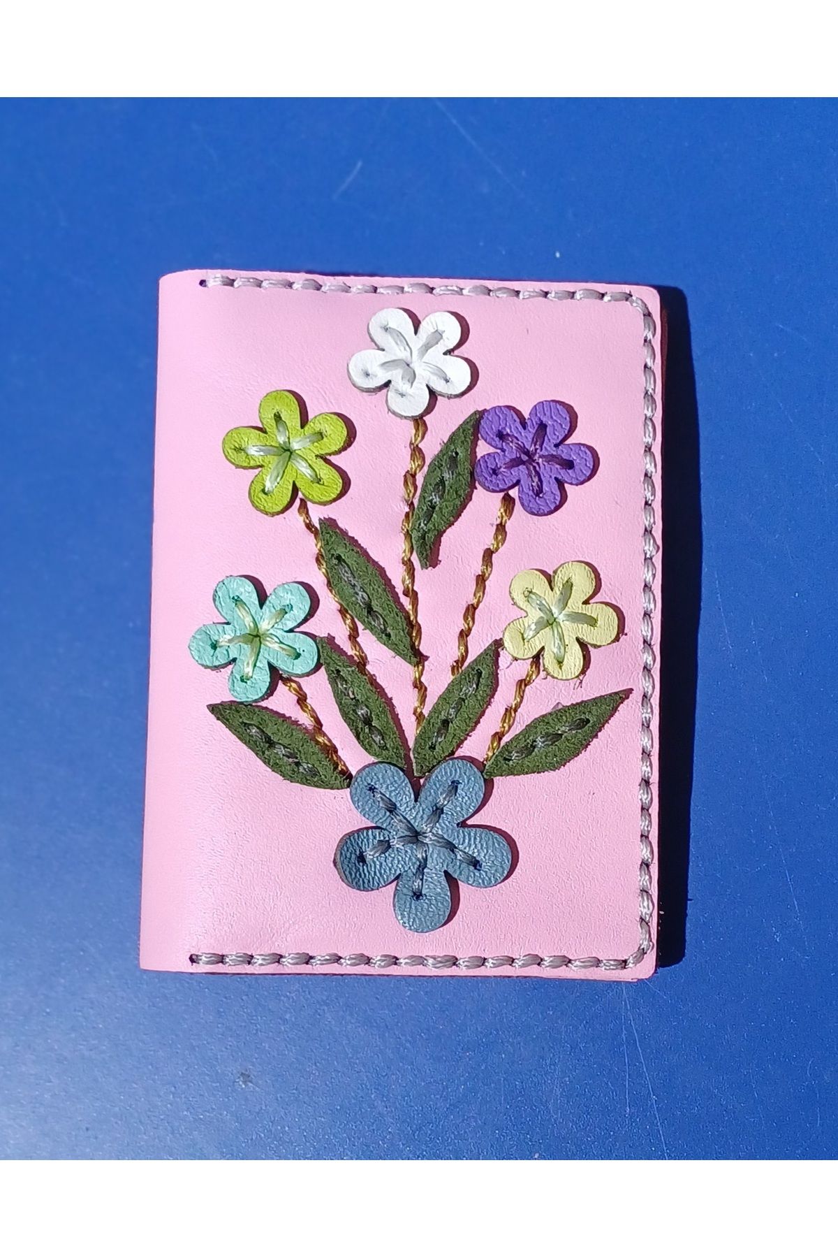 Durush Collection Tasarım Gerçek Deri Pembe İşlemeli Kartlık
