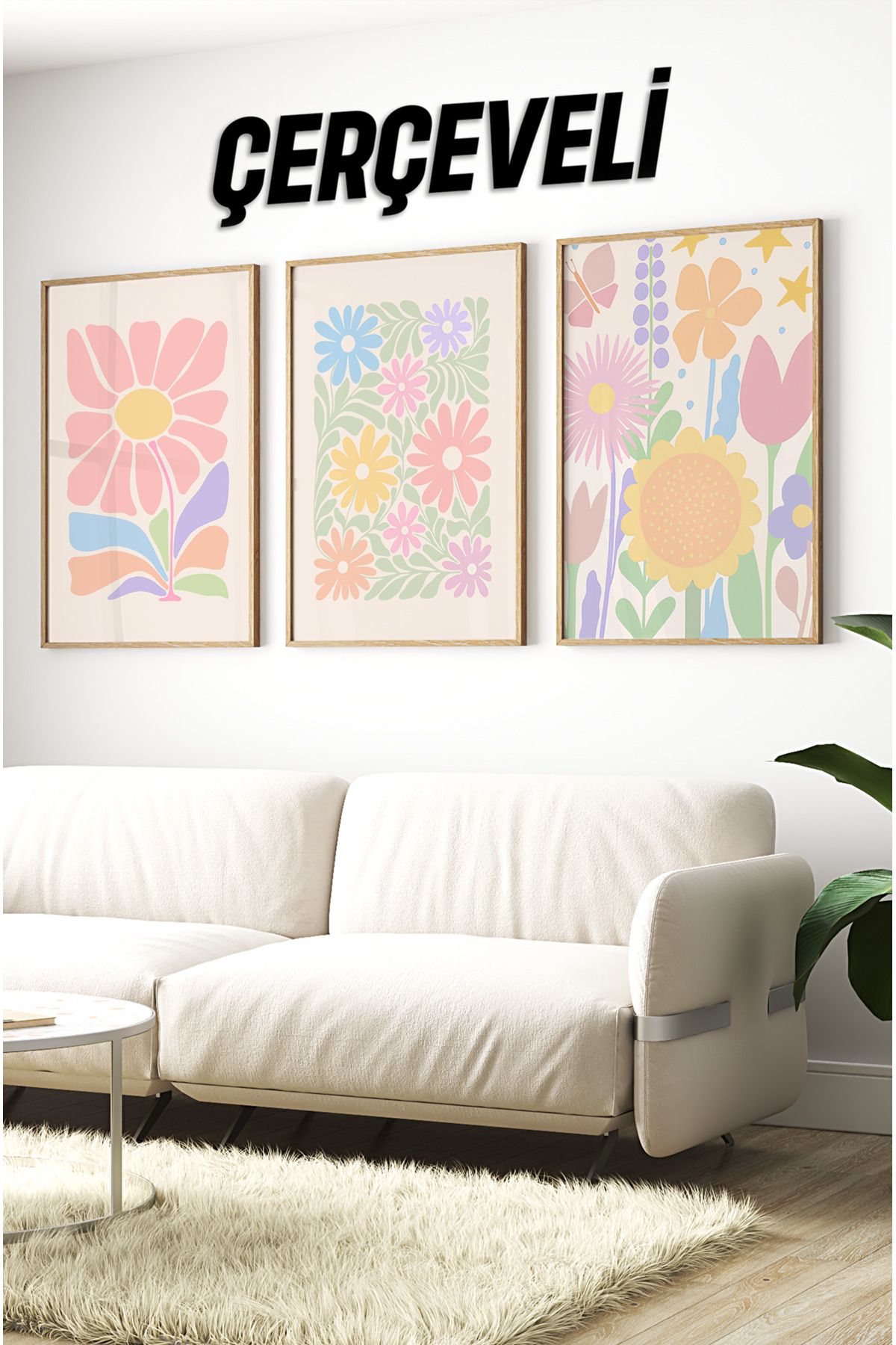 kutuTR Ahşap Çerçeveli Mdf Tablo Seti Salon Ve Oturma Odası Için Çt3096