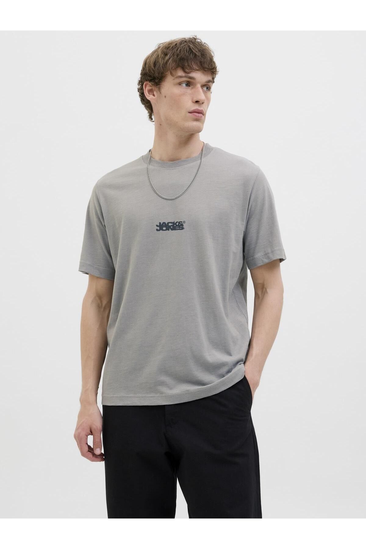 Jack & Jones JCOSAGO Erkek Kısa Kollu Tişört – Bisiklet Yaka, Slub Doku, Logolu Modern Tasarım