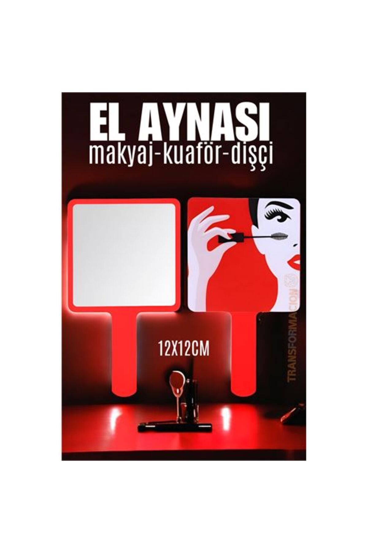 Skygo Modacar El Aynası Makyaj Aynası Kuaför Dişçi Güzellik Merkezi Aynası KIRMIZI