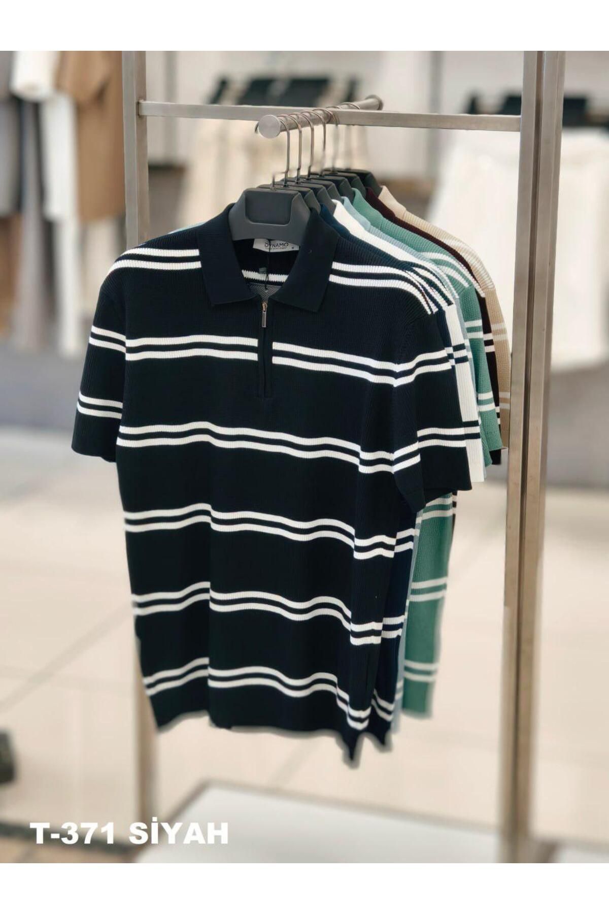 DYNAMO Polo Yaka, Örgü, Pamuklu Tişört (Siyah)