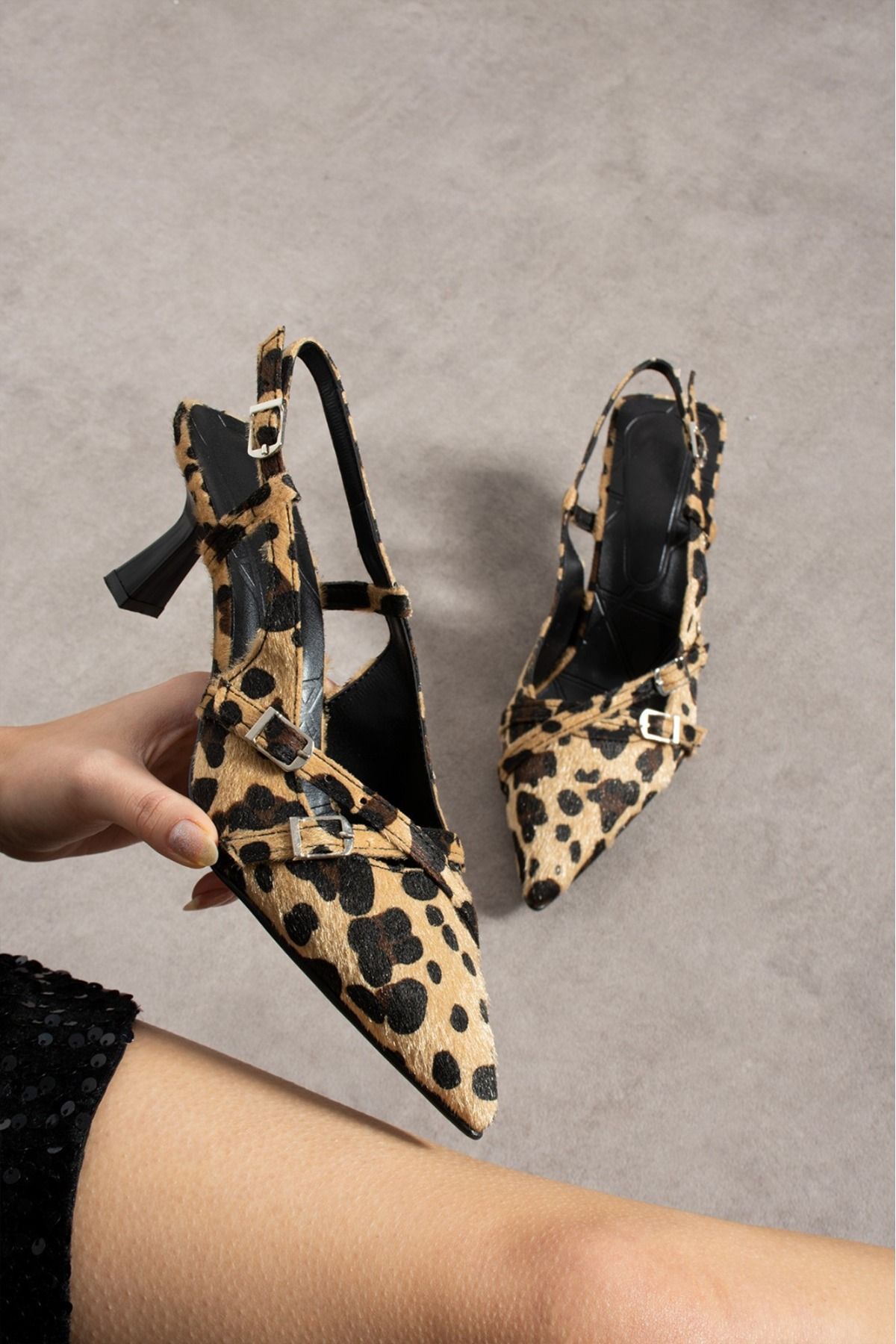 Yula Fashion Shoes Berry Leopar Desenli Topuklu Ayakkabı