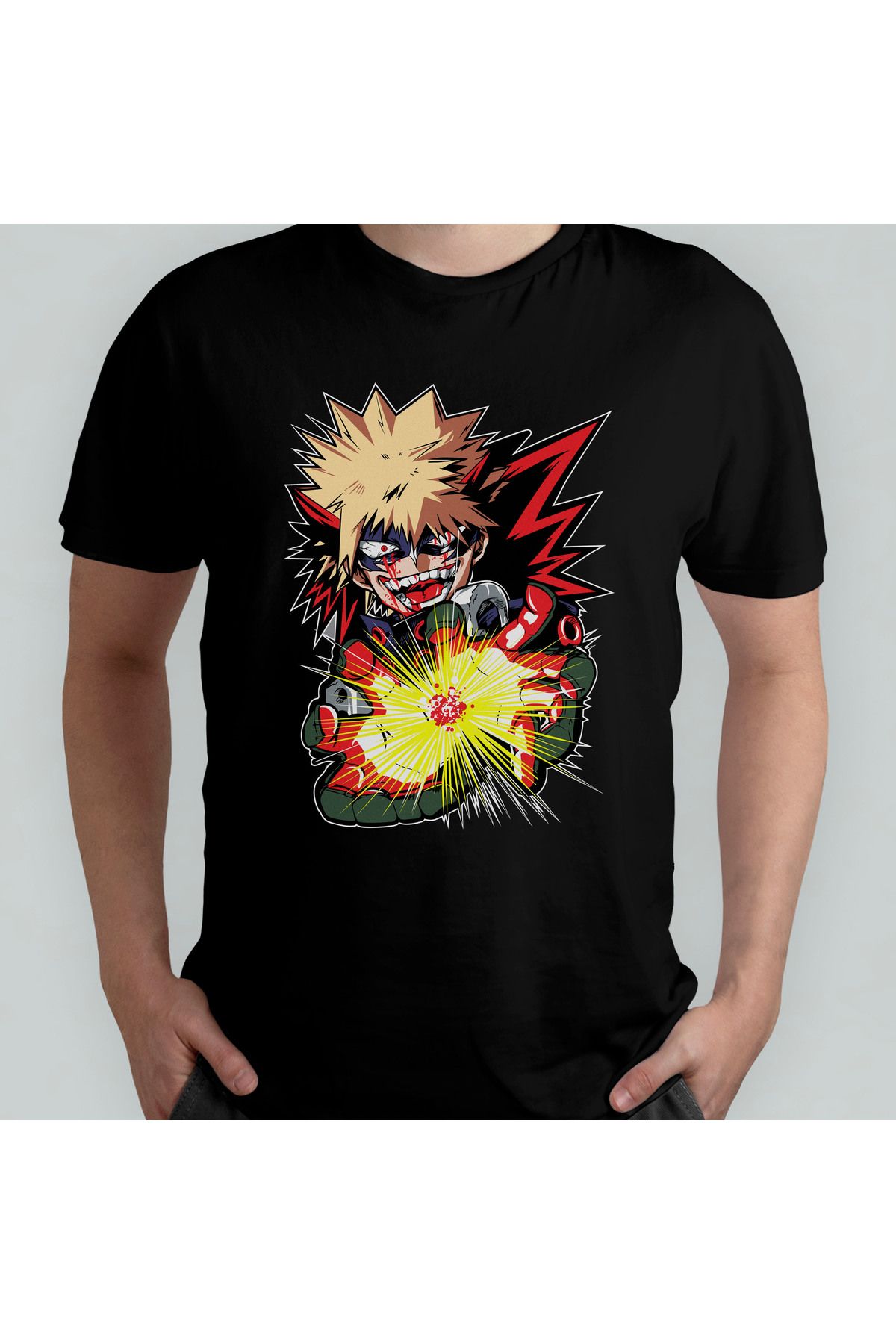 Pixxa My Hero Academia Katsuki Bakugo Unisex %100 Pamuklu Bisiklet Yaka T-Shirt Model 4
