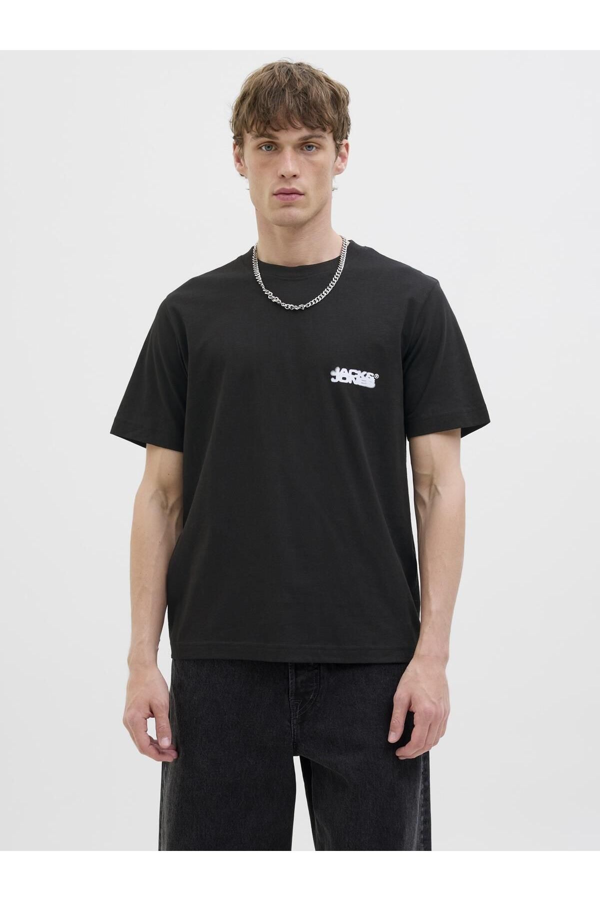 Jack & Jones JCOSAGO Erkek Kısa Kollu Tişört – Bisiklet Yaka, Slub Doku, Logolu Modern Tasarım