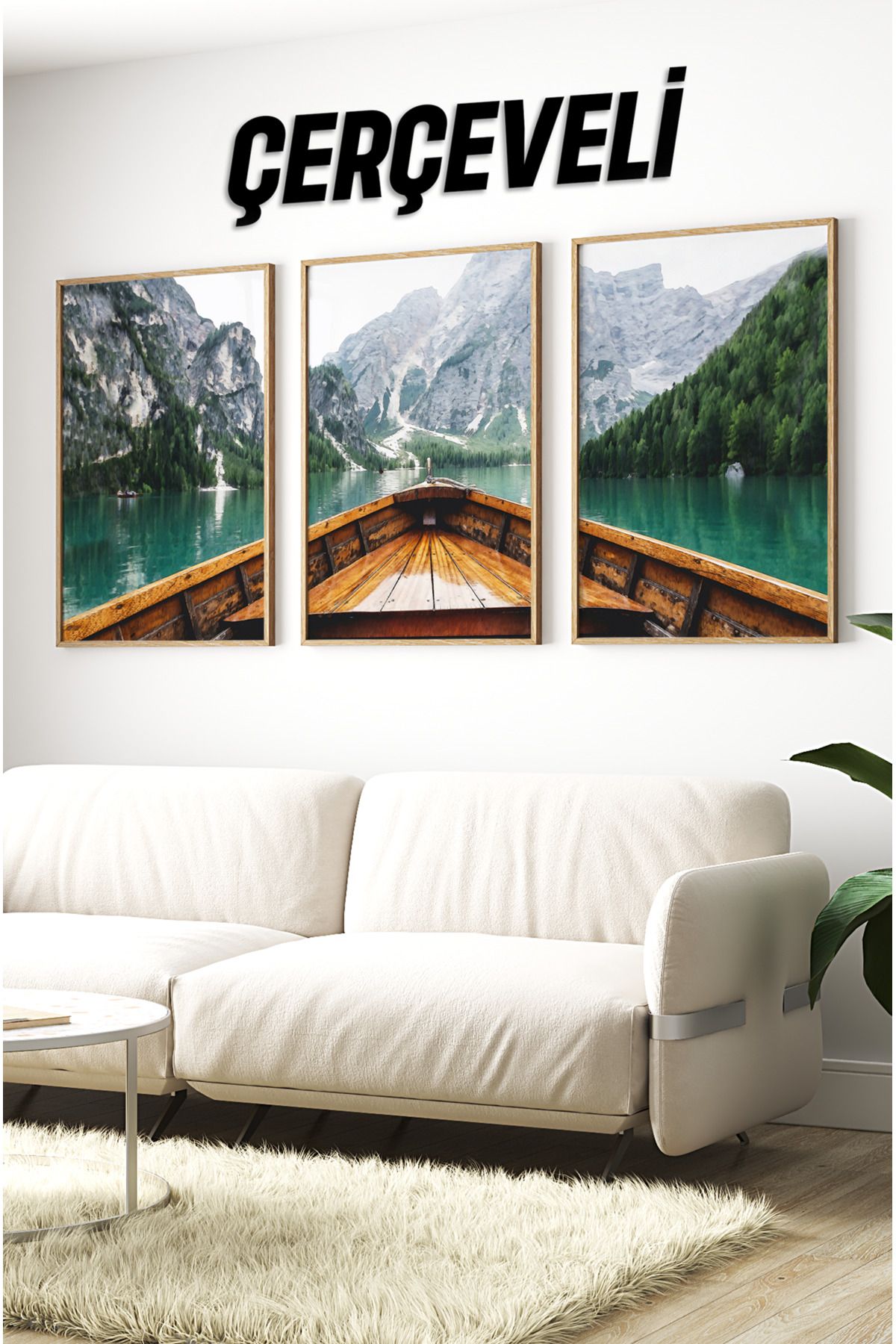 kutuTR Ahşap Çerçeveli Mdf Tablo Seti Salon Ve Oturma Odası Için Çt3091