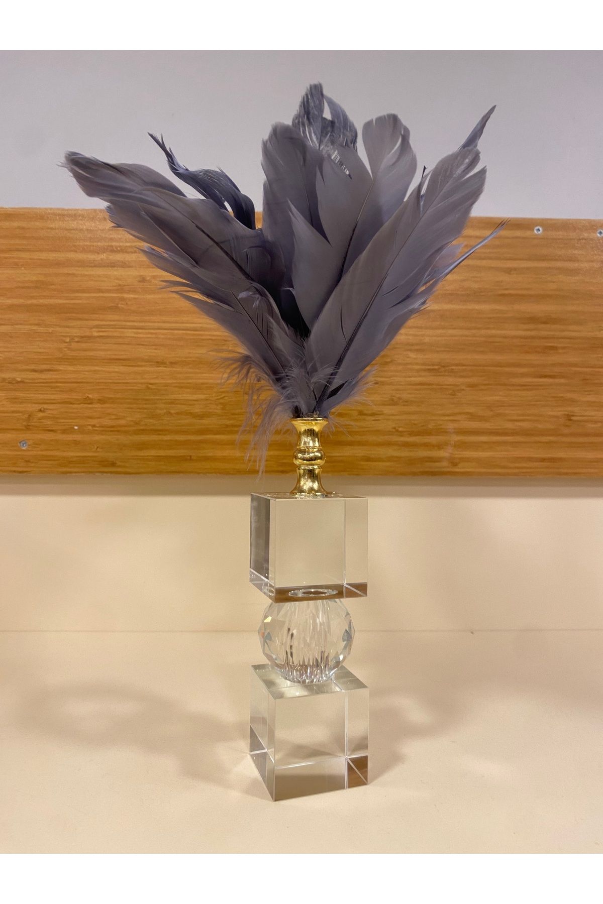 PLUS HOME DEKORATİF KRİSTAL FÜME GRİ TÜY OBJE
