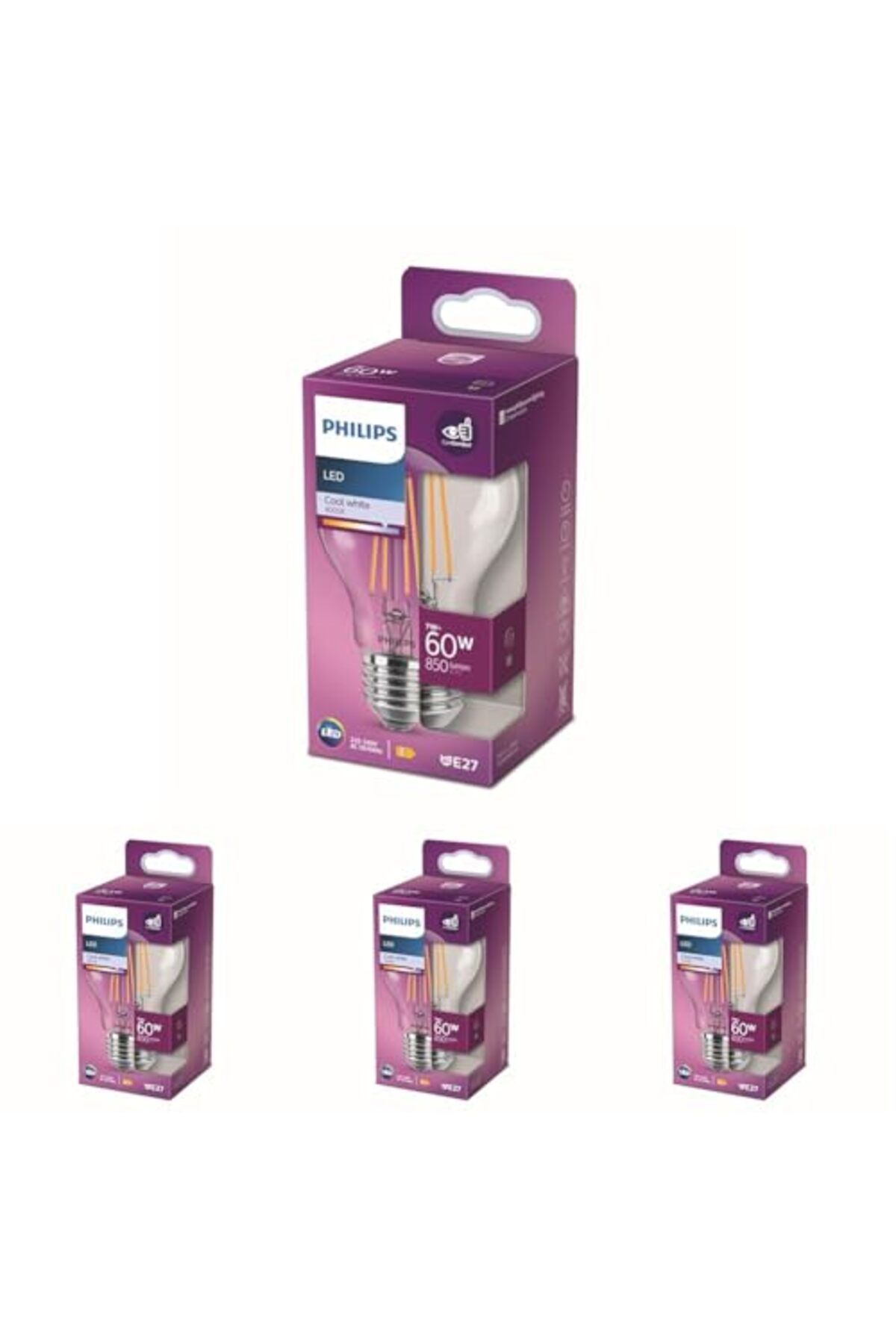 ShopZum Led Classic 60W A60 Filament Ampul, 4000K Gün Işığı, E27 Normal Duy, Dim Edilmez 4Lü Paket