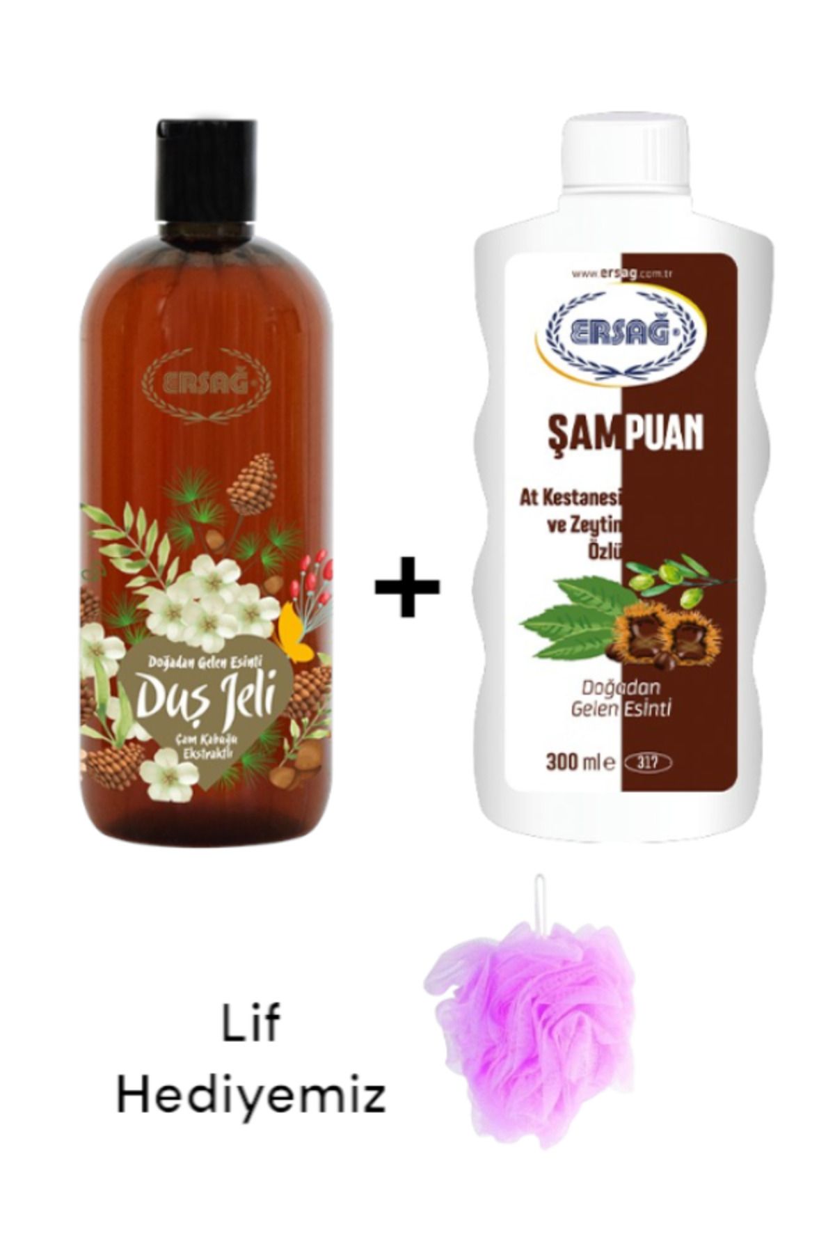 Ersağ At Kestanesi ve Zeytin Özlü Şampuan 300 ML+Çam Kabuğu Eks. Duş Jeli 500ML-(Lif Hediye'li)317-35