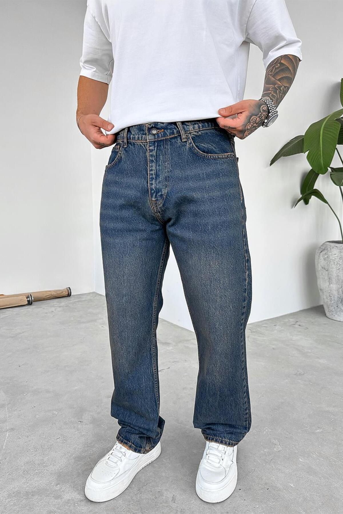 HAFKAGİYİM Eskitme Mavi Soft Degrade Premium Baggy Pantolon