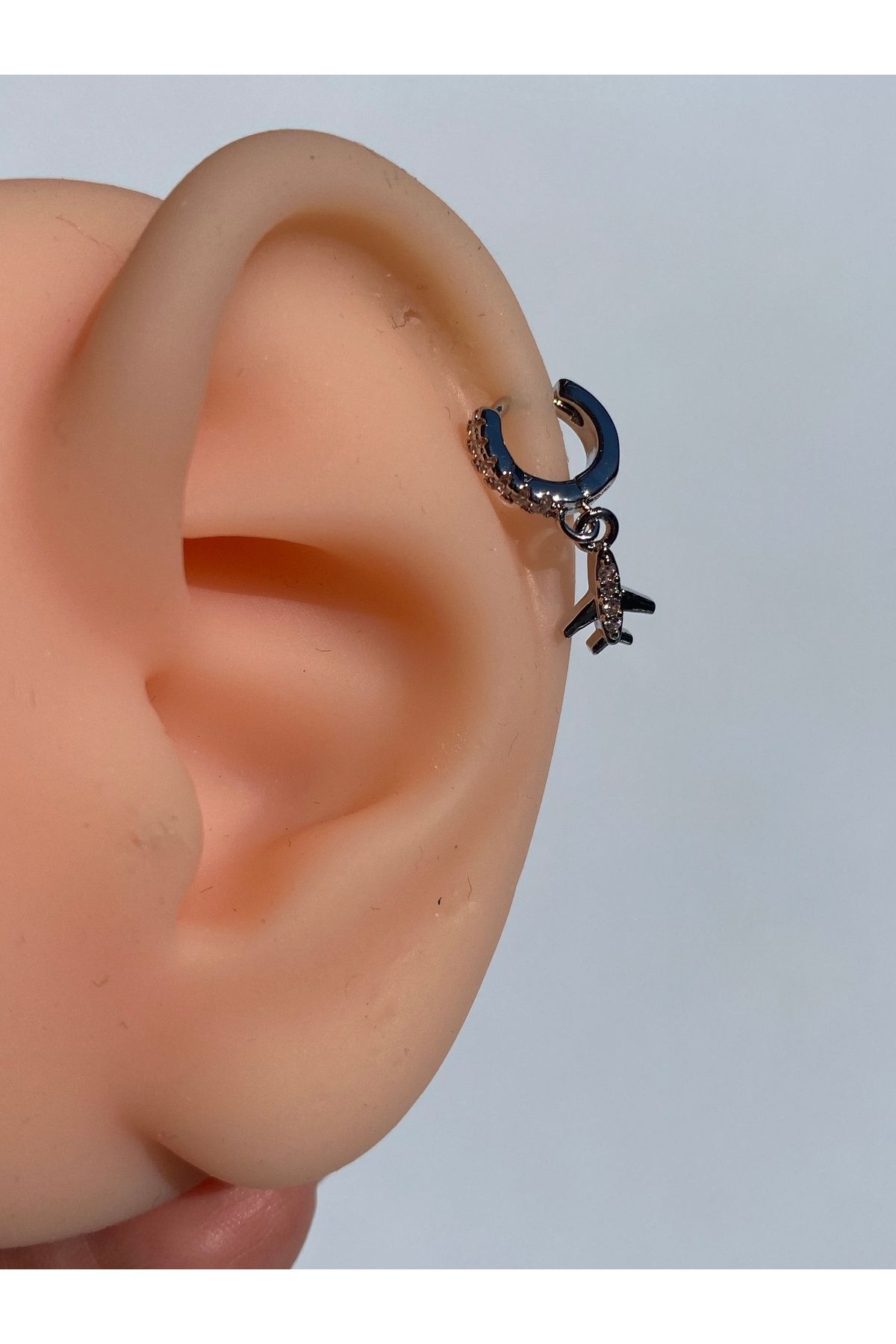 kurukafagift Çelik Halka Sallantılı Uçak Figürlü Piercing Helix Tragus 6 mm