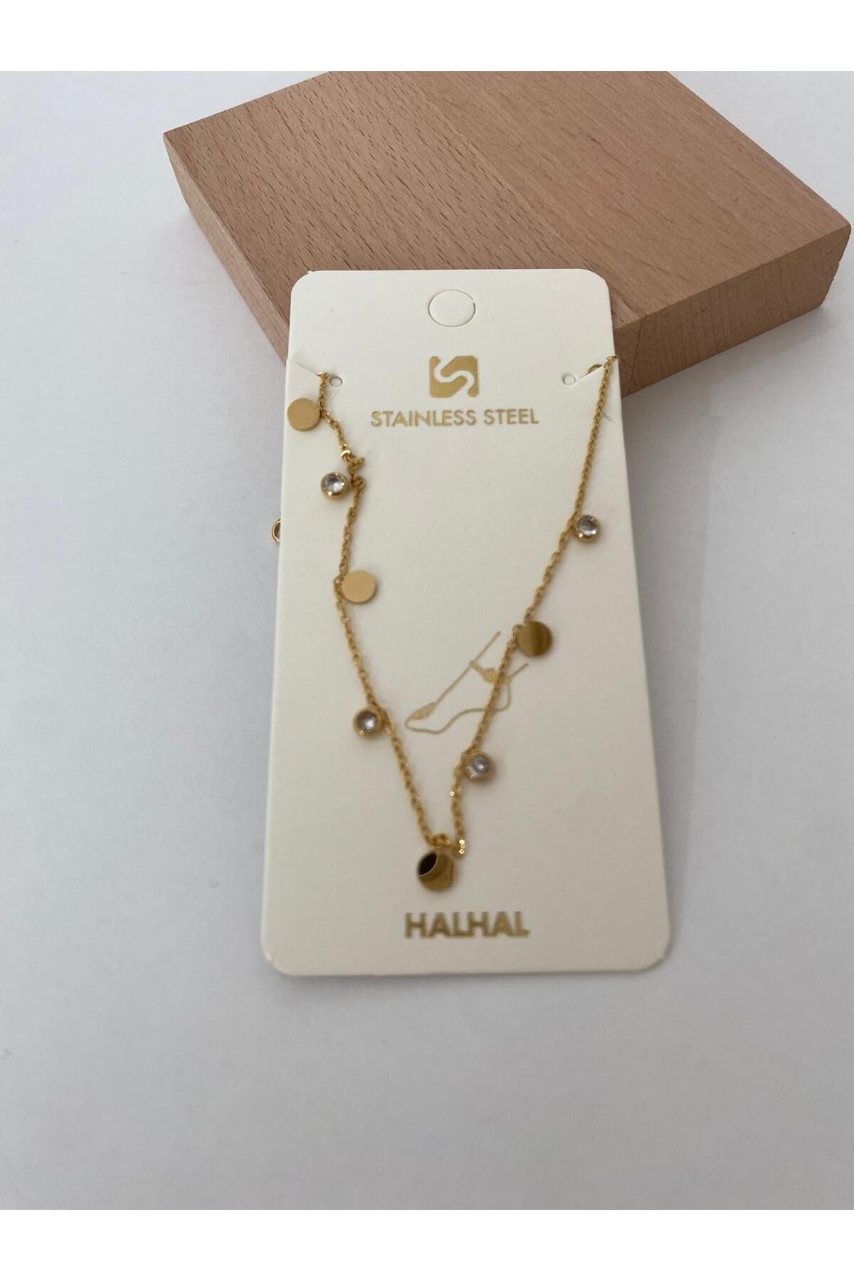 marsel aksesuar Yuvarlak Pul Taşlı Çelik Halhal