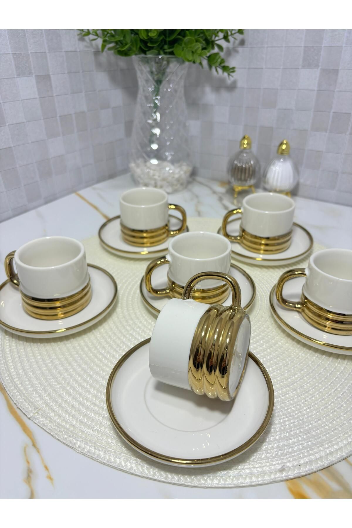 SOFRA STİL 6'lı Gold Detaylı Türk Kahvesi Fincan Seti