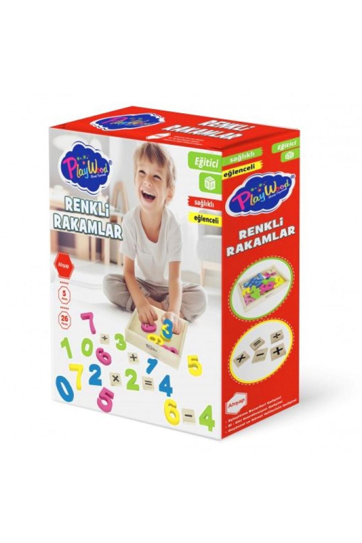 Play Wood AHŞAP RENKLİ RAKAMLAR KASALI 5 RENK 26 PARÇA 3+