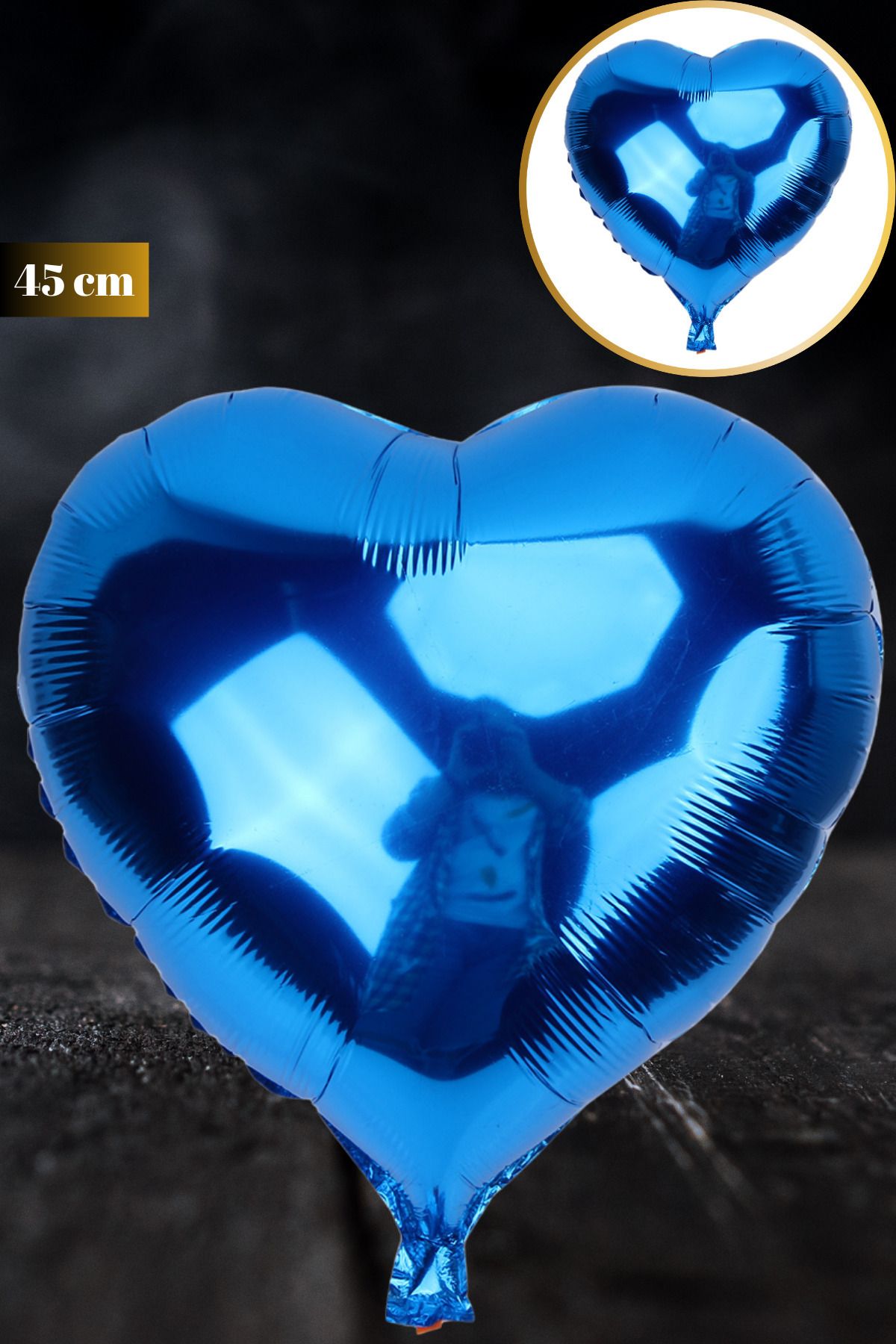 Hane Dostu 45 CM Deoratif Mavi Renk Kalp Tasarım Helyum Uyumlu Folyo Balon