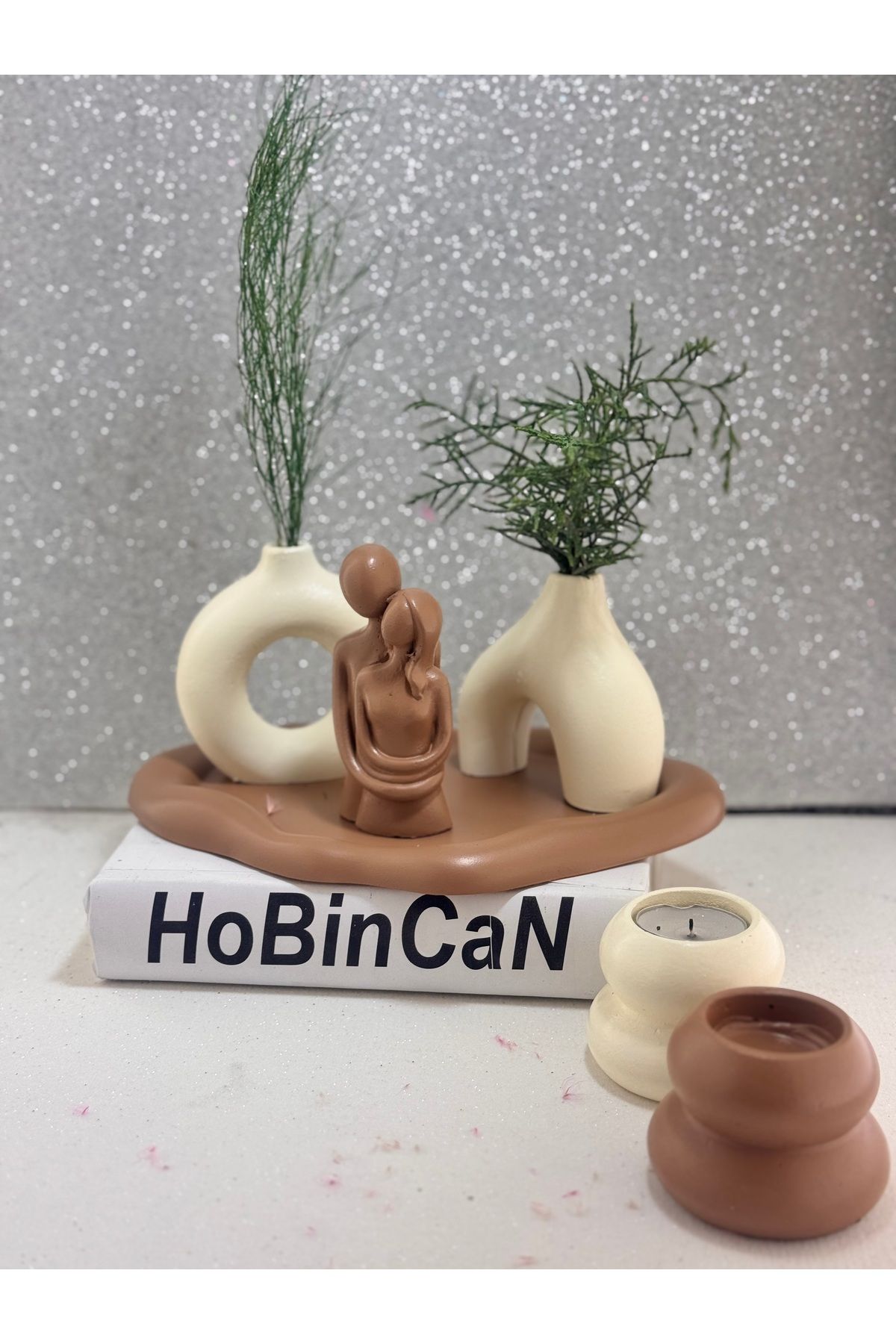 BLANJ 2'li Minimal vazo sarılmış sevgili 2 'li tealight mumluk sunumluk bulut tabak ozel set