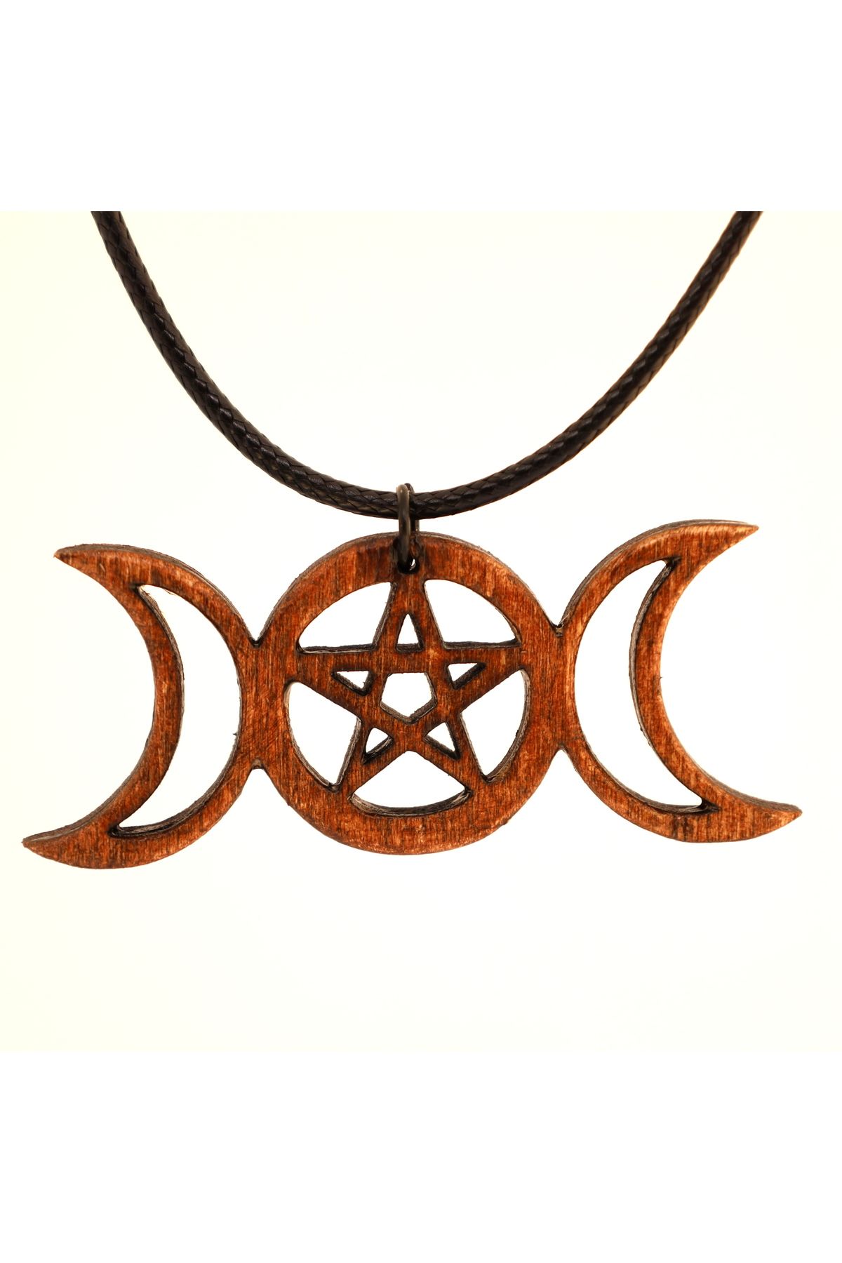 666 Pentagram Ters Çift Hilal Kolye Rölyef Kolye Kabartmalı El Yapımı Tahta 5x3cm Unisex Hediyelik