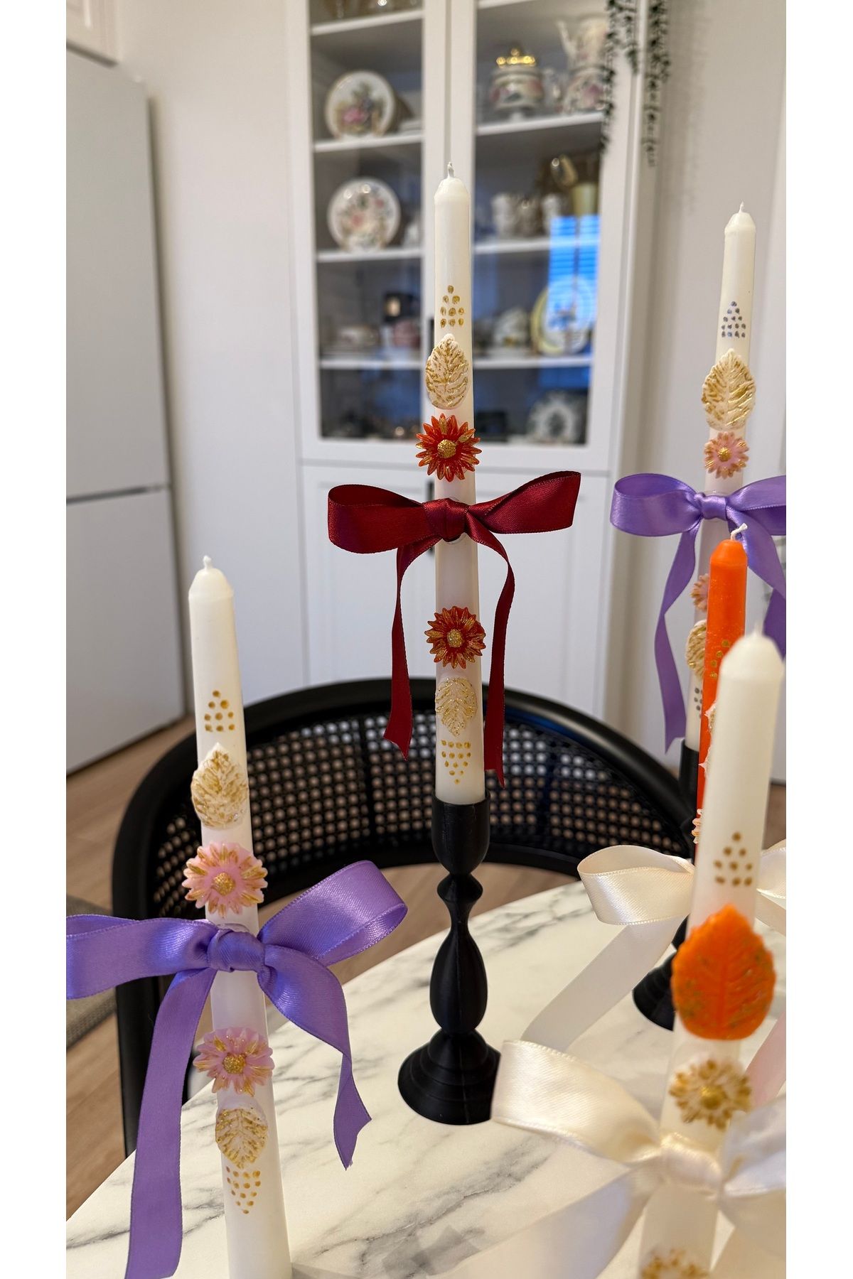 Candle Tekli papatya kurdeleli şamdan mum