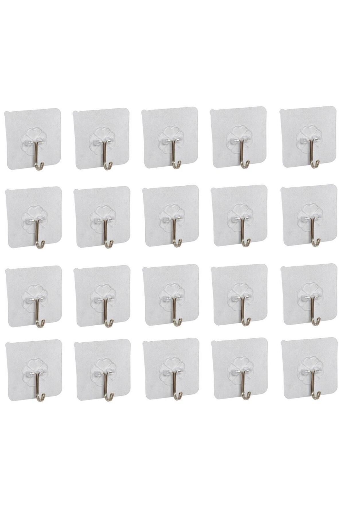 CNGZSHOP 20 Adet Kendinden Yapışkanlı Şeffaf Askı Metal Kancalı Askılık