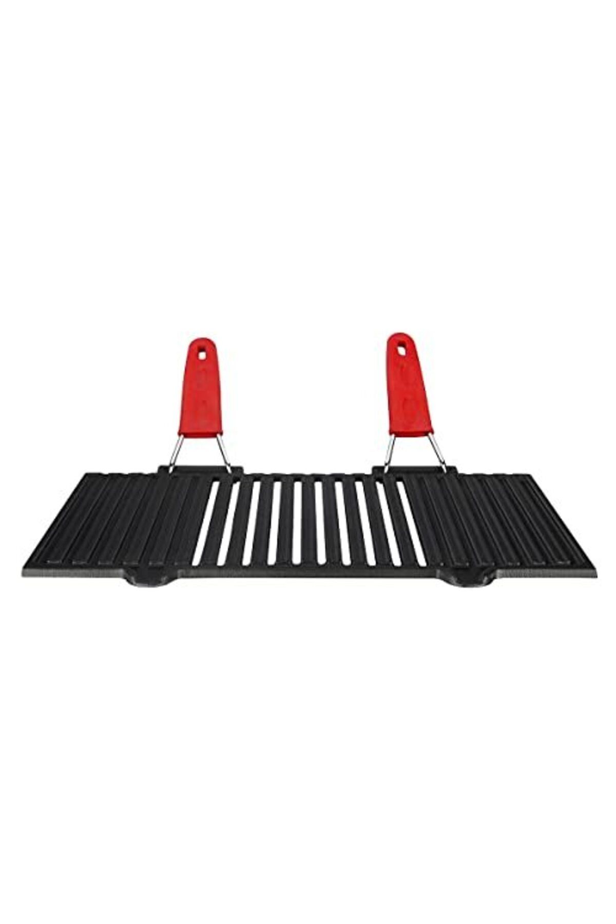 ShopZum Lava Metal Döküm Mangal Izgarası, Çift Silikon Kulplu, 40 X 25 X 0.7 Cm