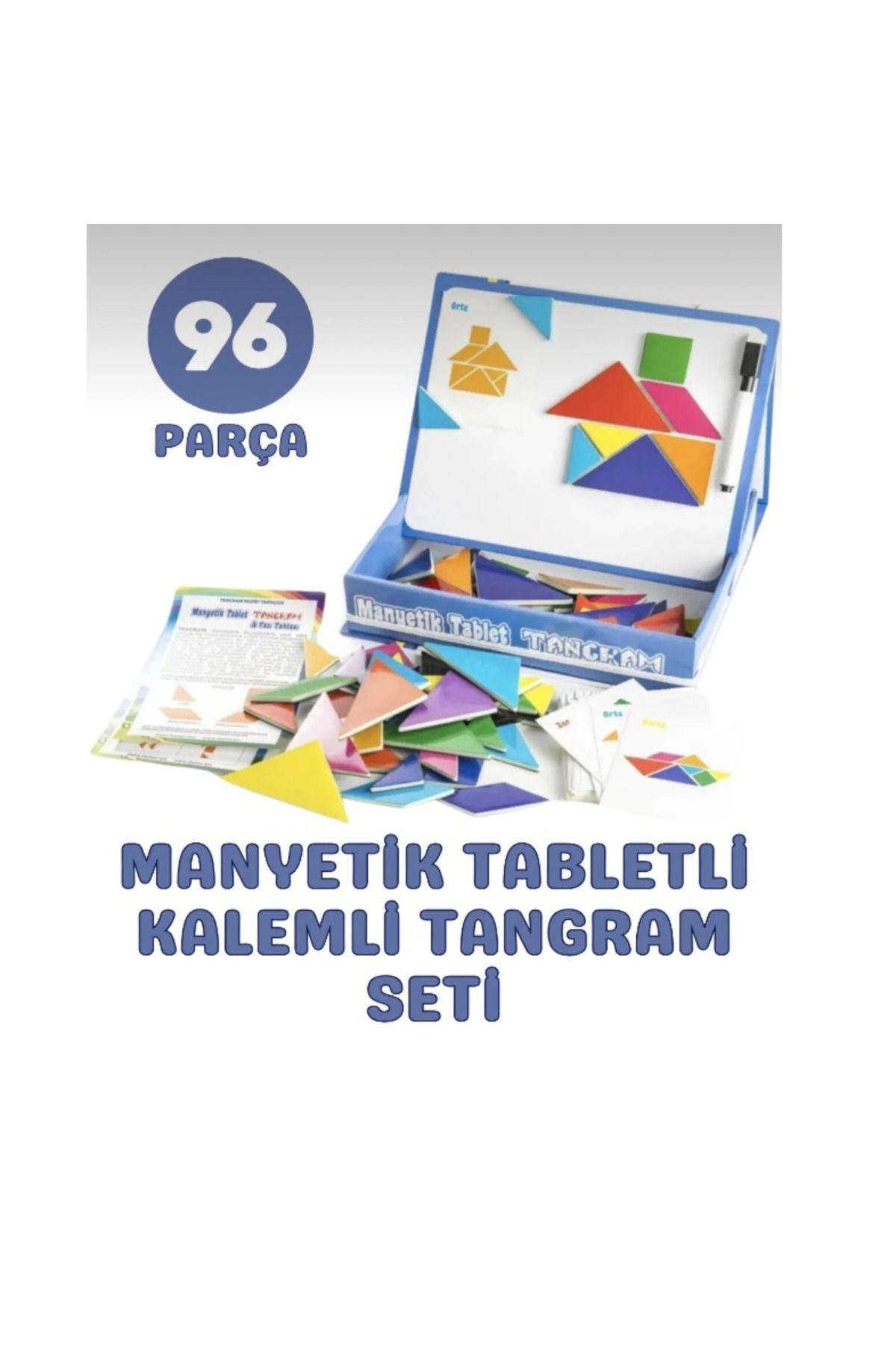 abnturk Manyetik Tablet Ve Silinebilir Kalemli Yazı Tahtası 96 Parça Eğitici Öğretici Aktivite Tangram